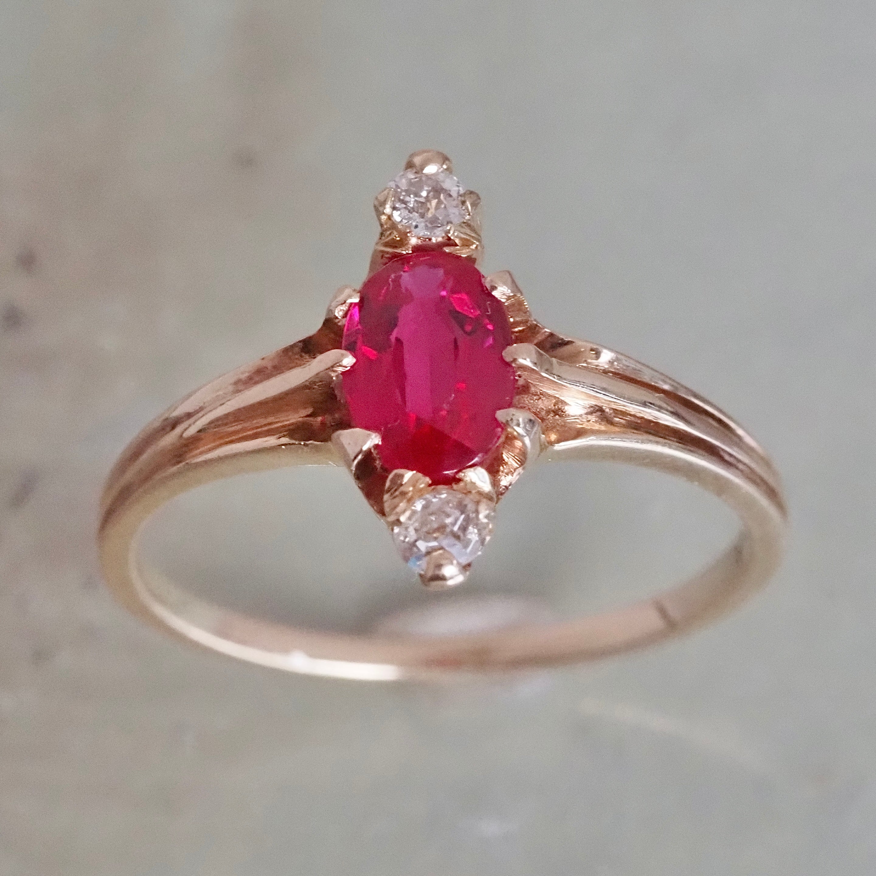 Antique Victorian Natural Ruby Old Mine Cut Diamond Marquis Ring