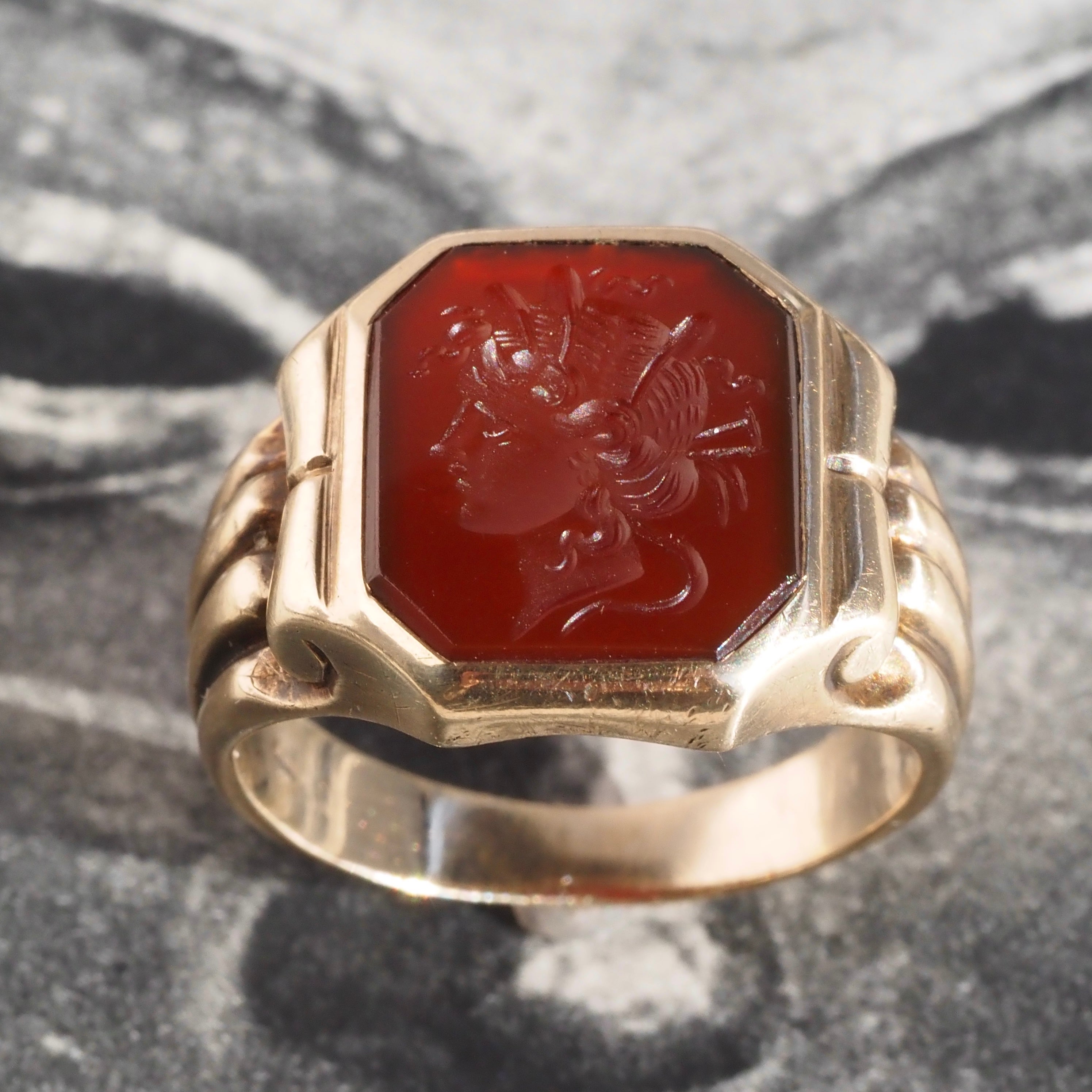 Antique Carnelian Intaglio Goddess 9k Gold Signet Ring