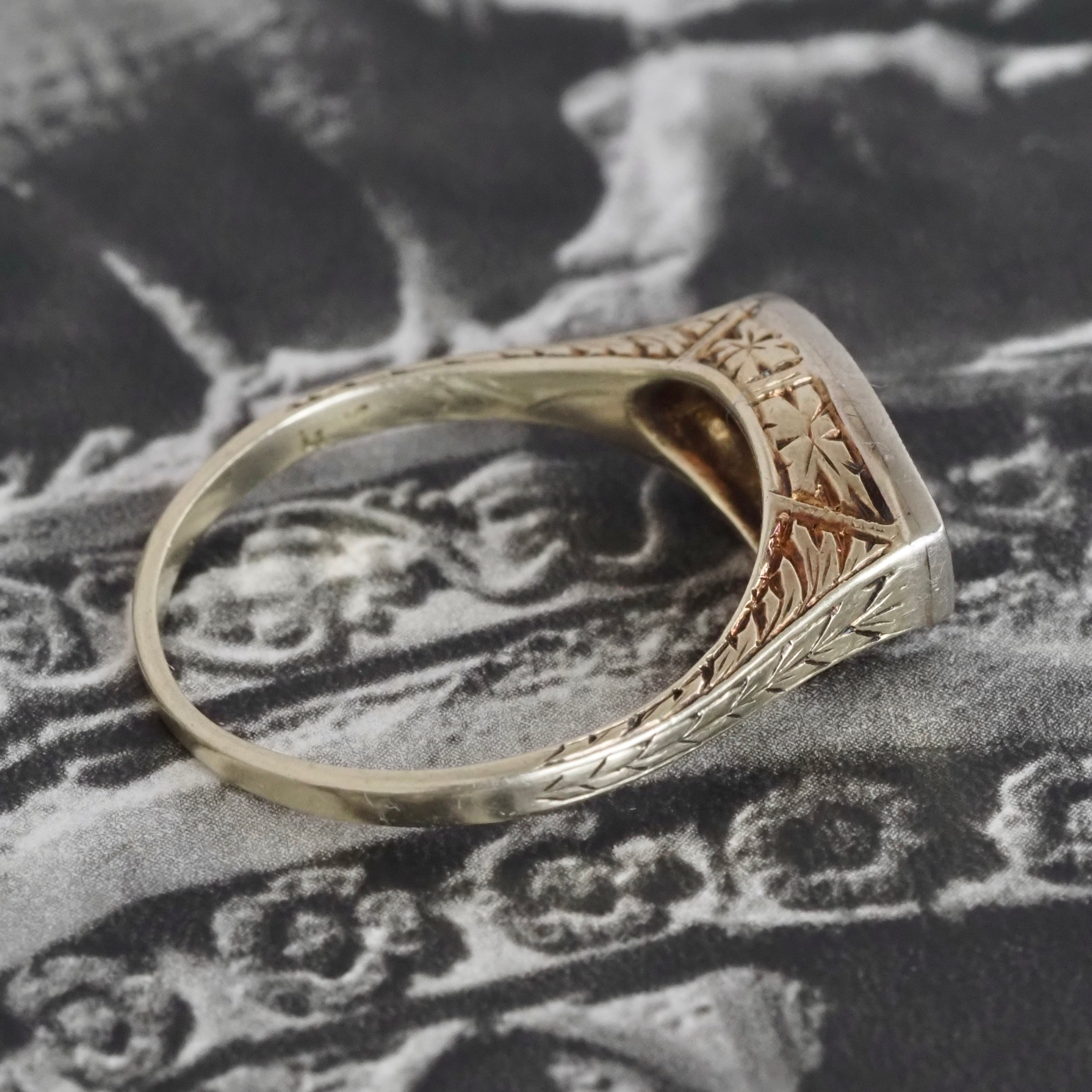 Antique Art Deco Old European Cut Diamond Trilogy 14k Gold Two Tone Engagement Ring