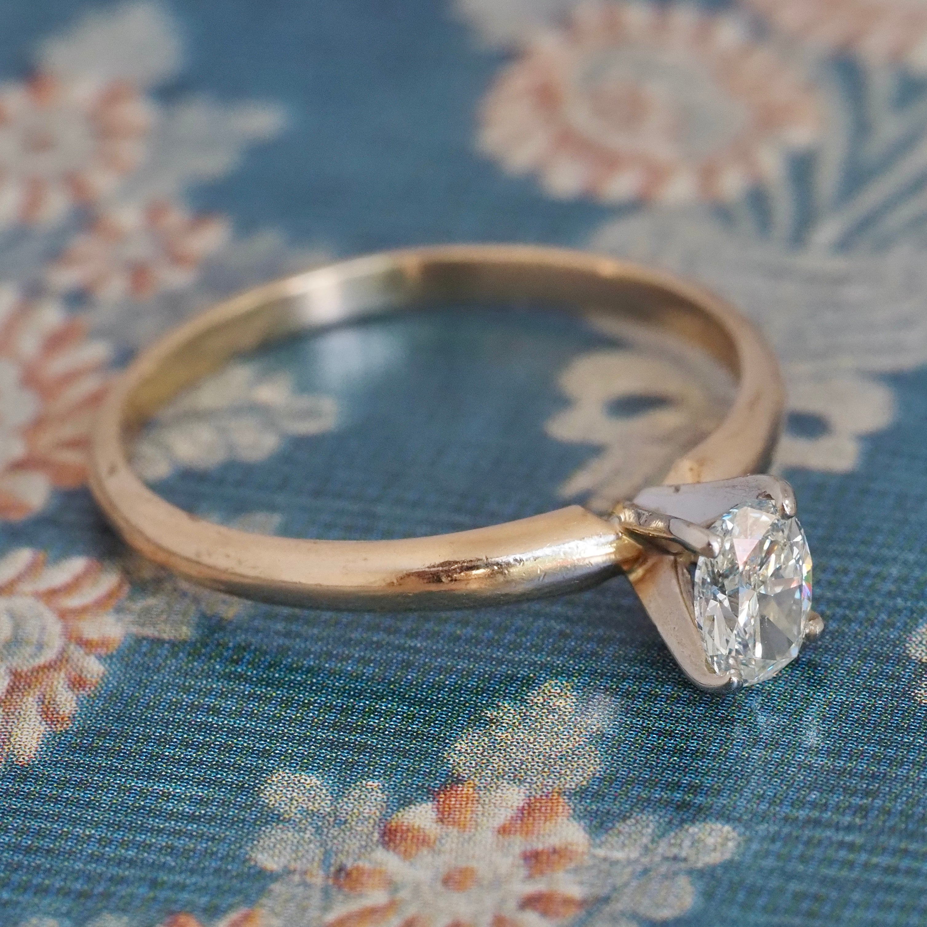 Vintage 14k Gold Oval Brilliant Cut Diamond Solitaire Ring