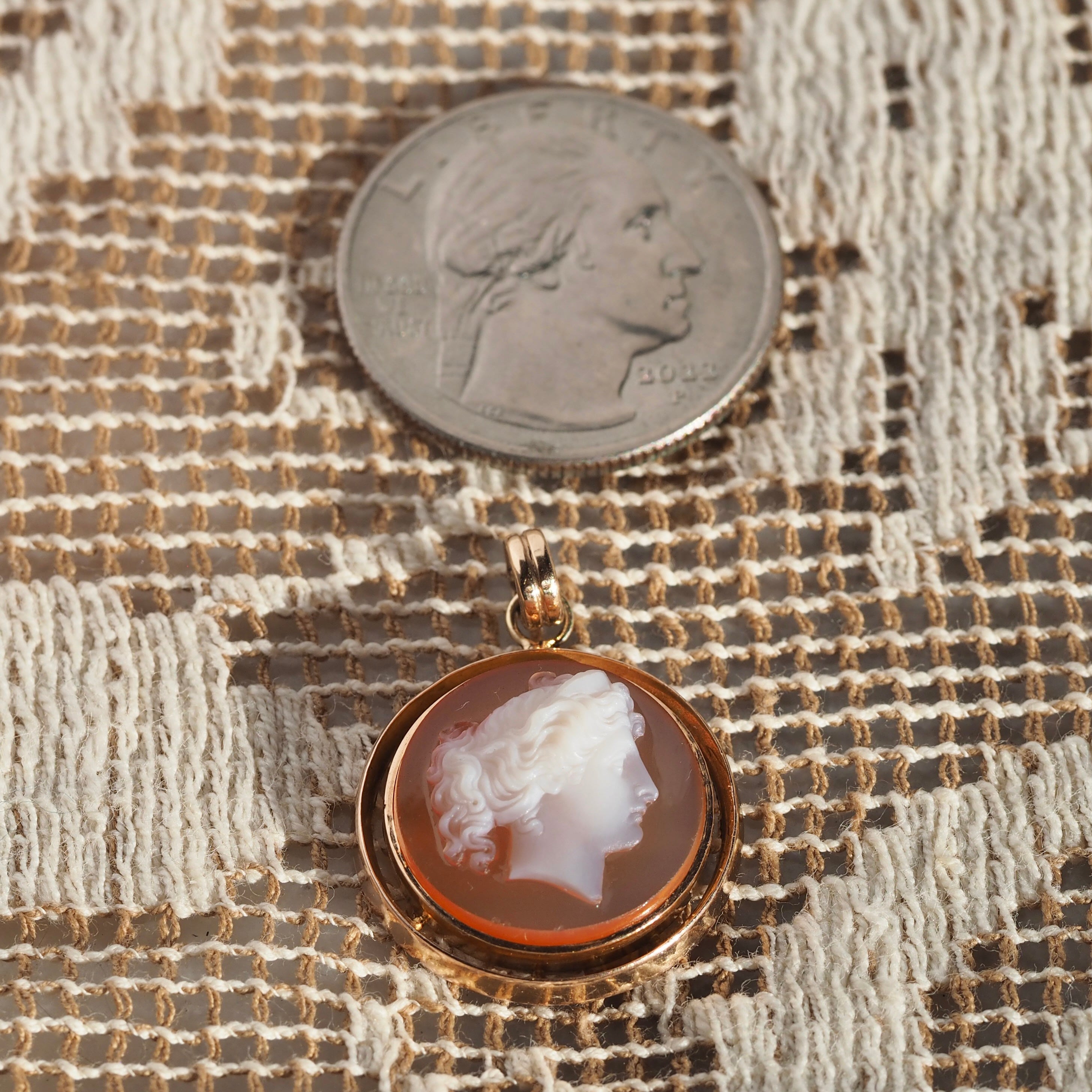 Antique Victorian 14k Gold Diana Hardstone Cameo Pendant