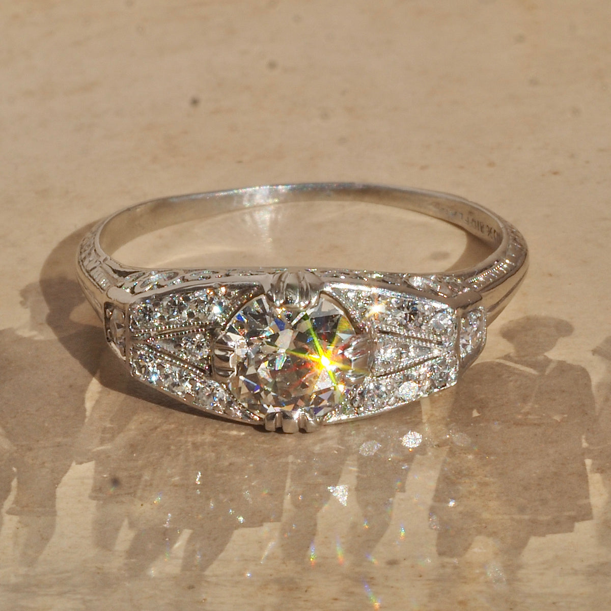 Antique Art Deco c. 1920s Platinum Old European Cut Diamond Engagement Ring