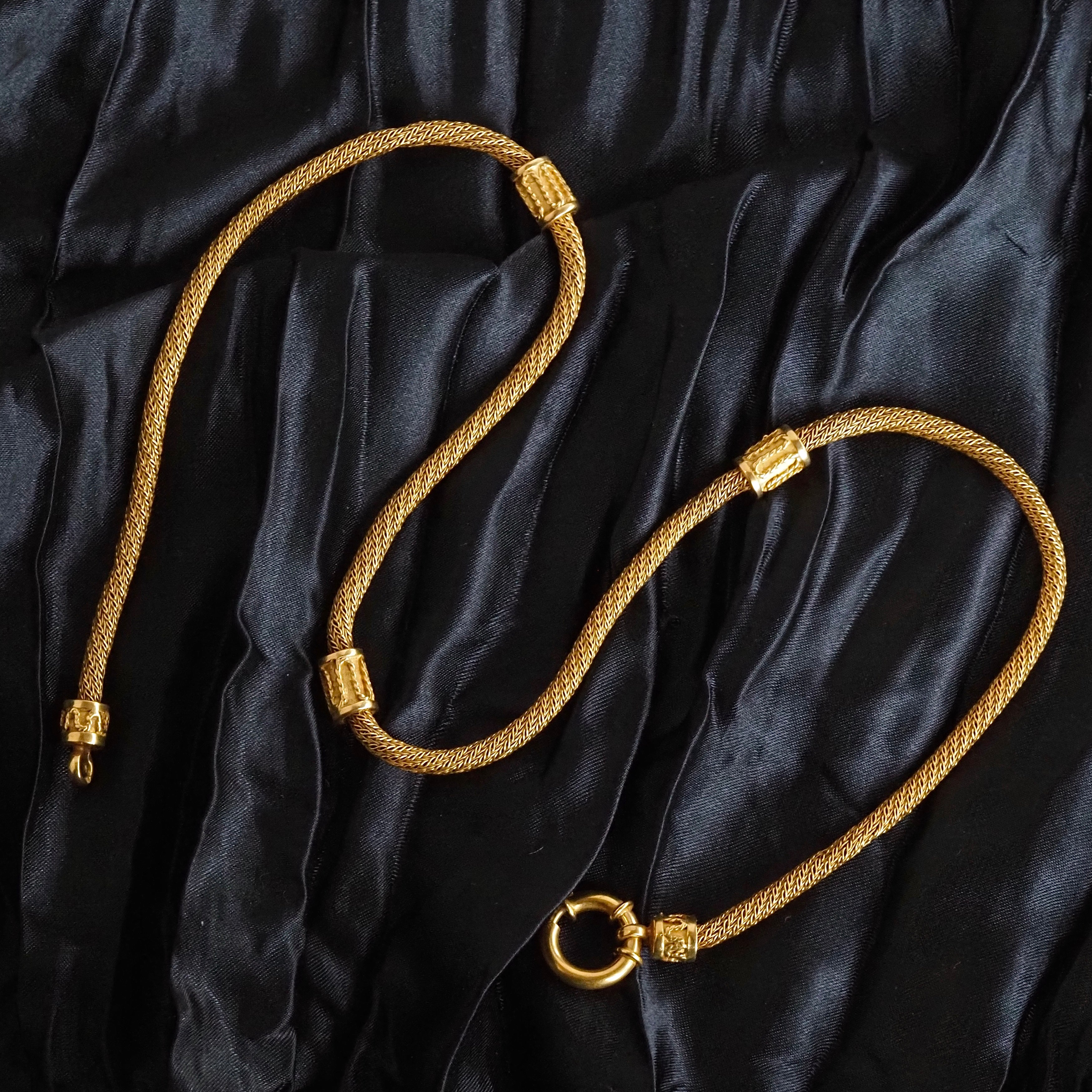 Portuguese 19k Gold Woven Ornate Beaded Vintage Station Necklace