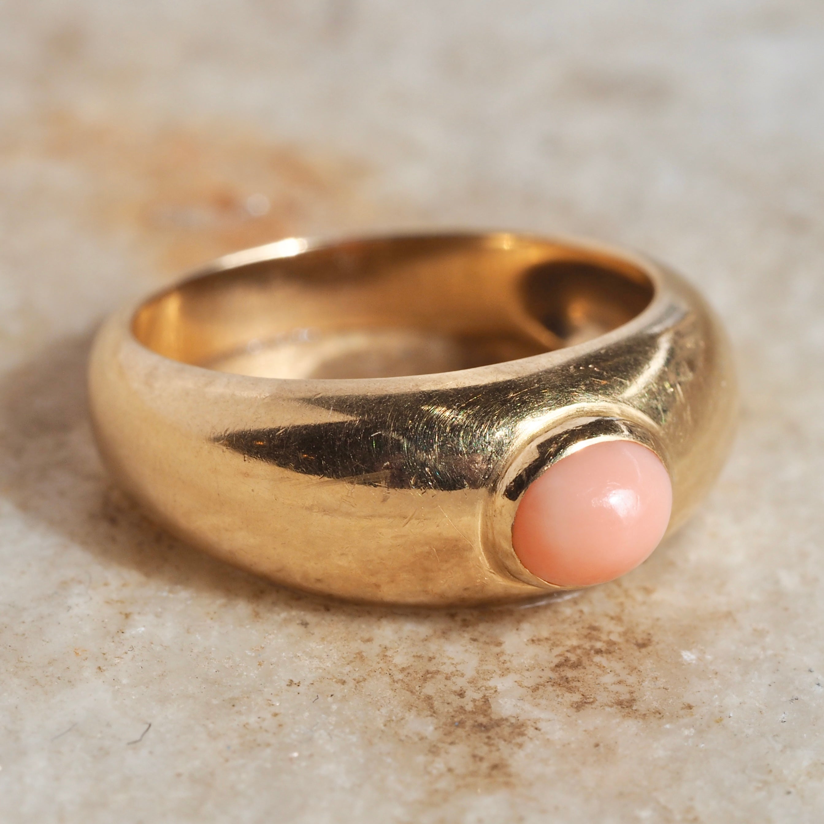Vintage French 18k Gold Coral Dome Ring