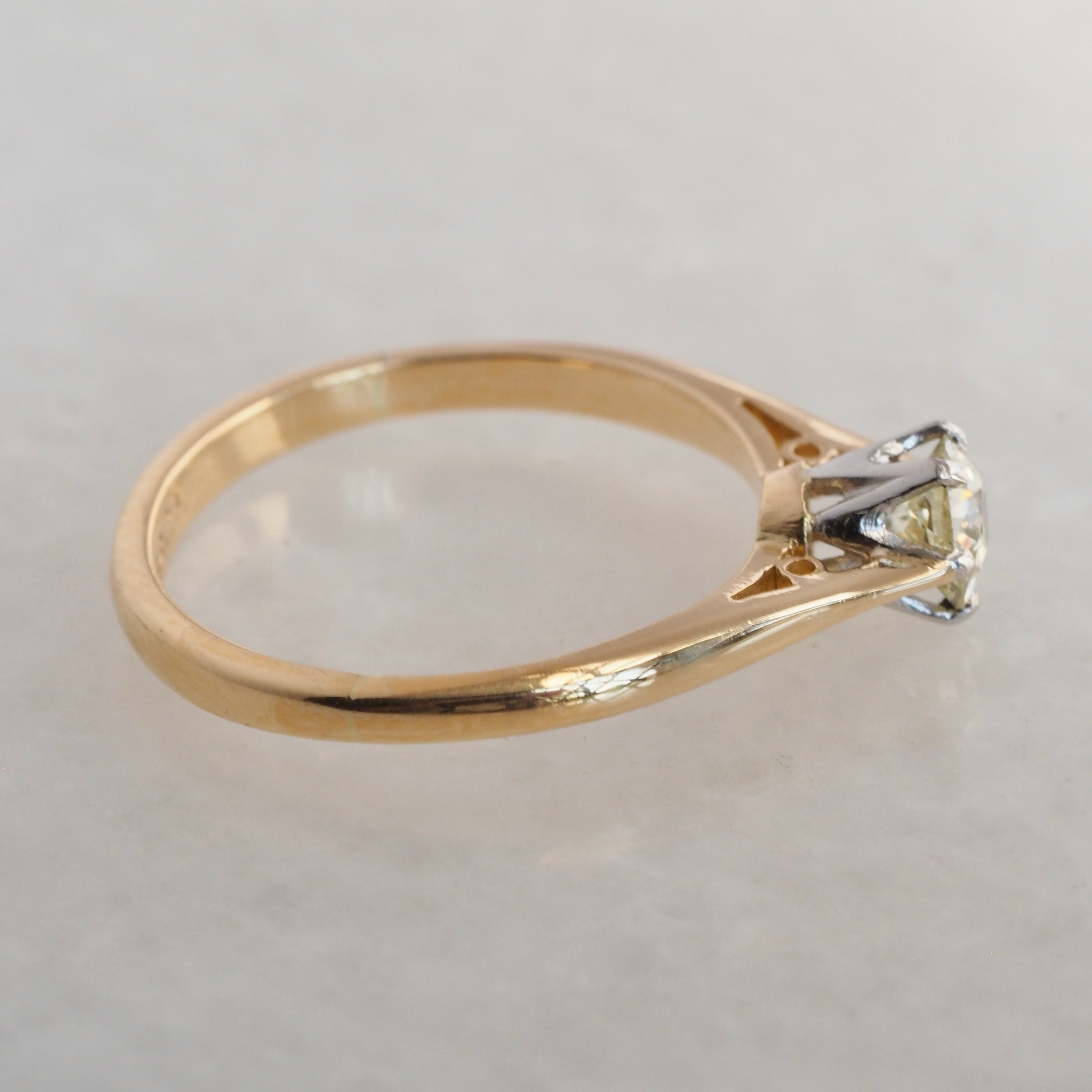 Antique Art Deco English 18k Gold Old Mine Cut Diamond Solitaire Ring