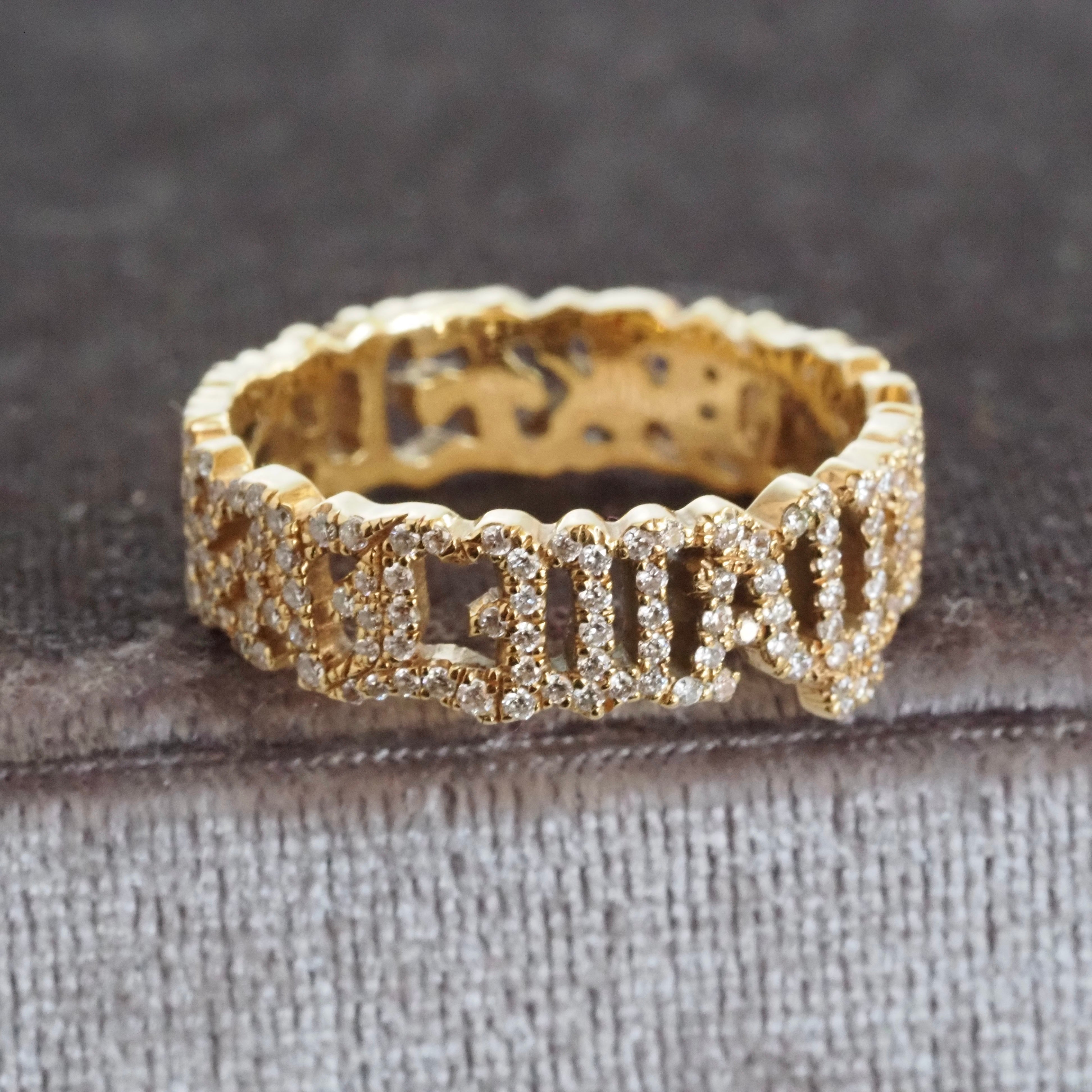 “Always & Forever” Diamond Pavé Script 18k Gold Eternity Band