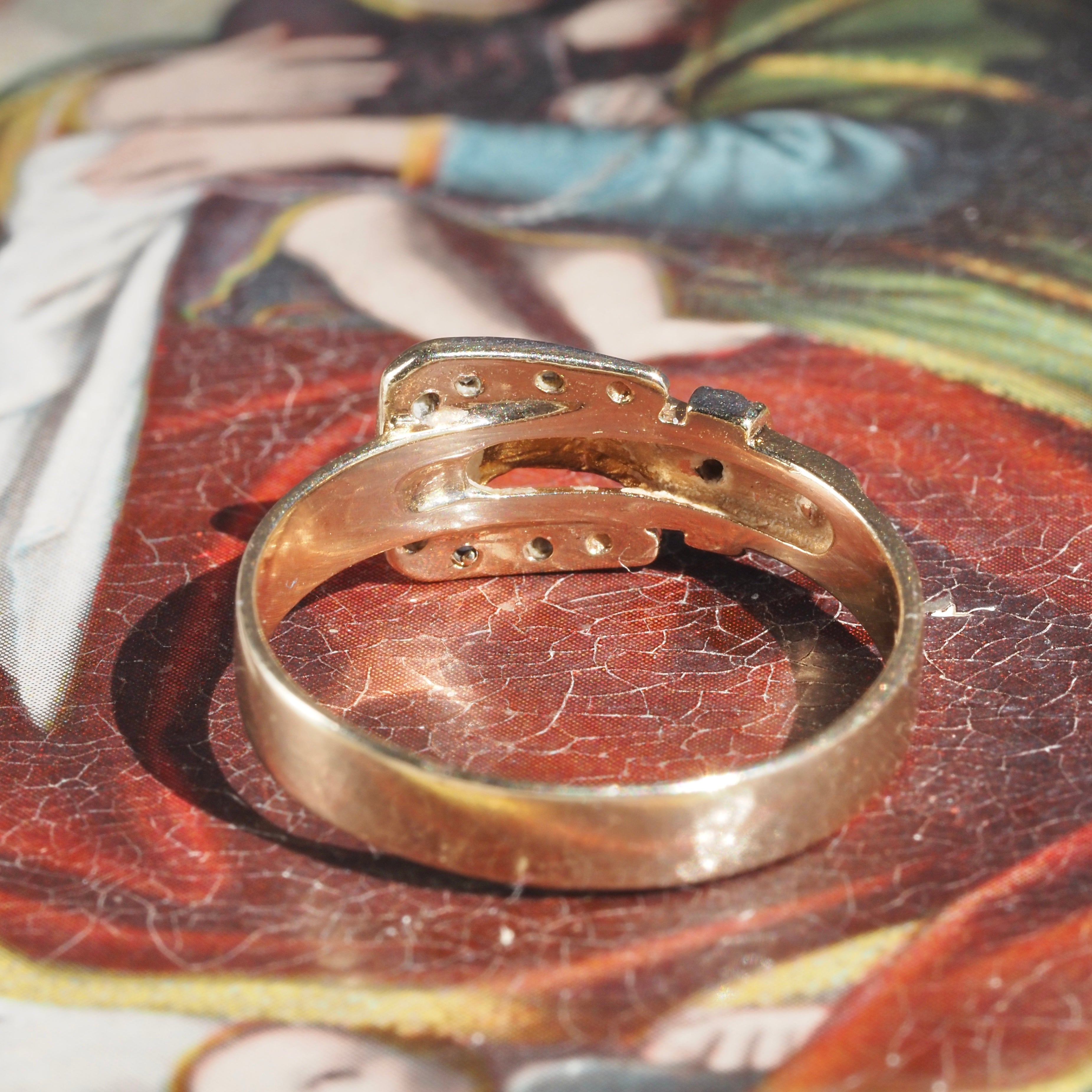 Mid-Century Diamond Belt Buckle 10k Gold Ring