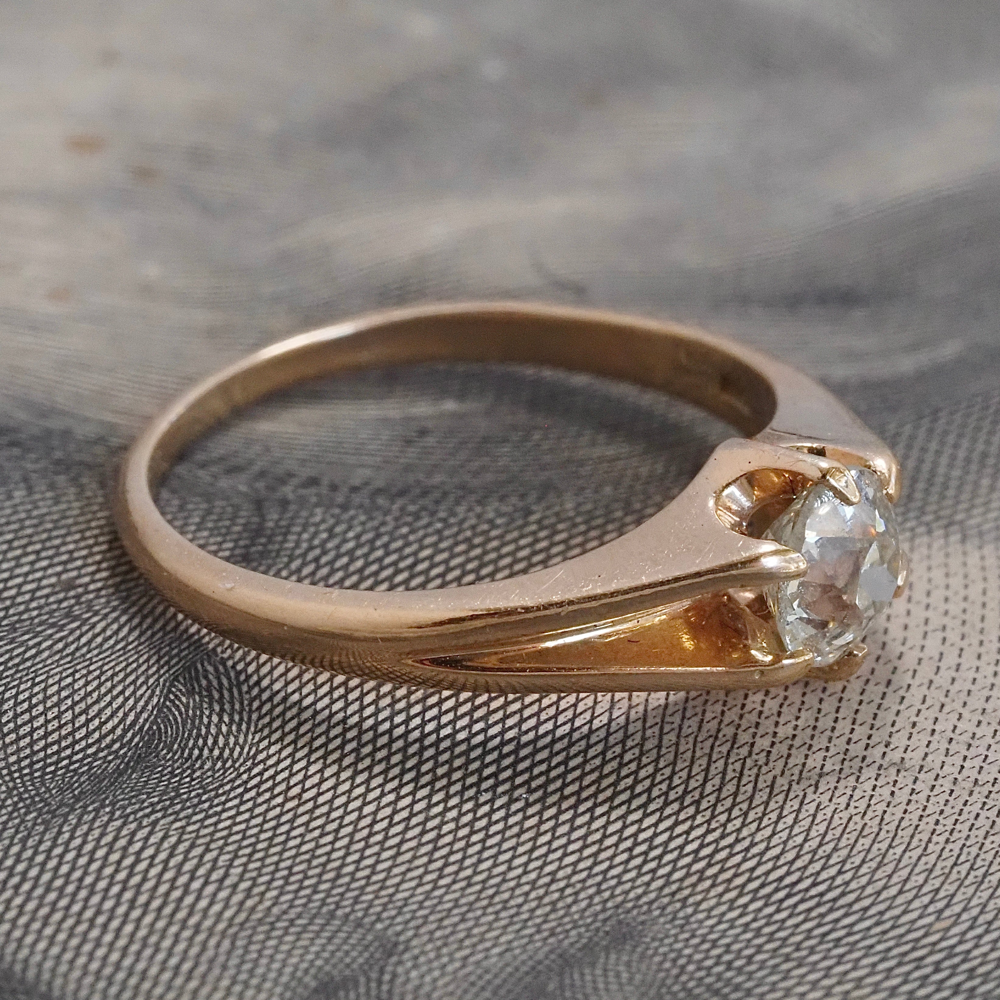Antique Belcher Set Old Mine Cut Diamond 14k Gold Solitaire Engagement Ring