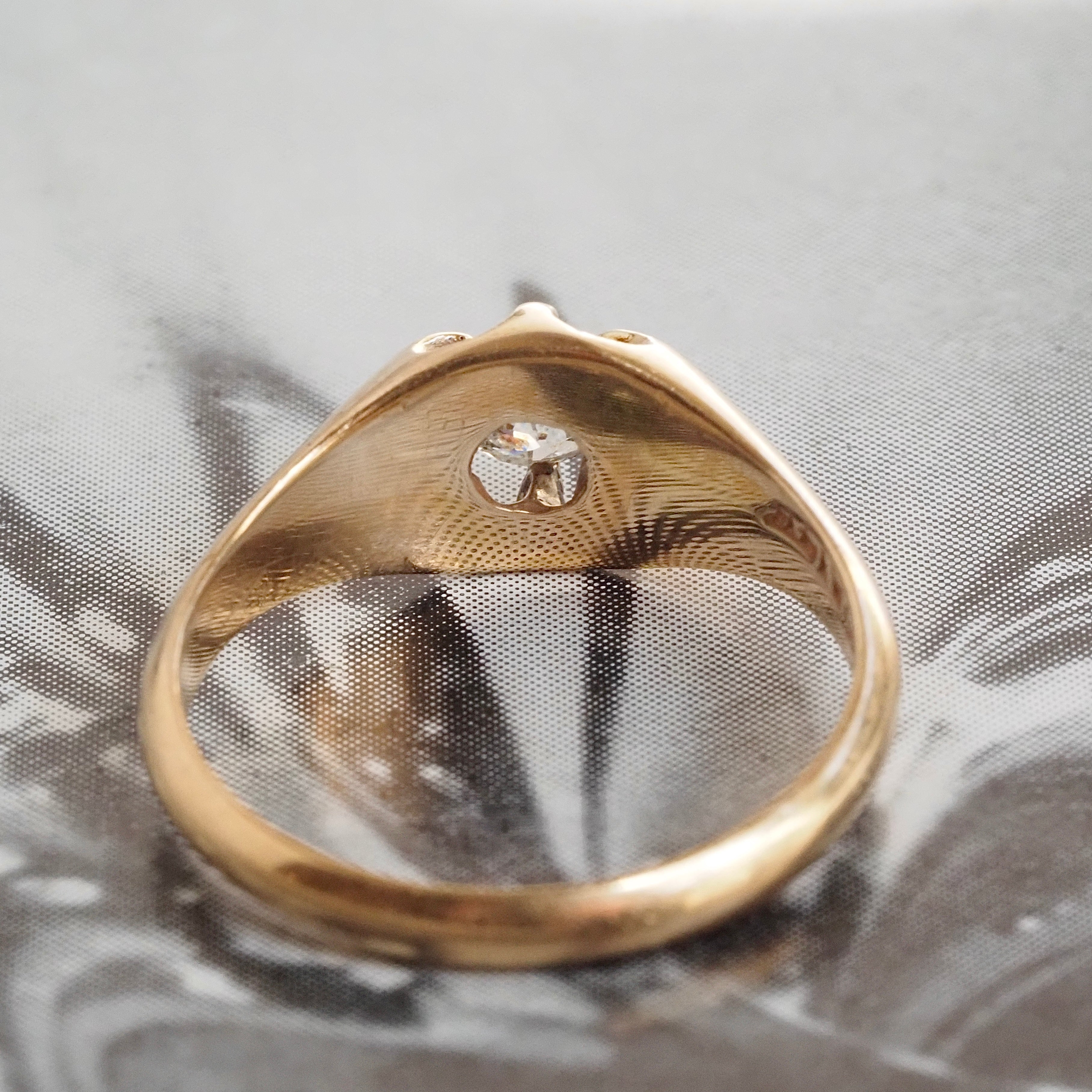 Antique Old Mine Cut Diamond Belcher Set 14k Gold Engagement Ring