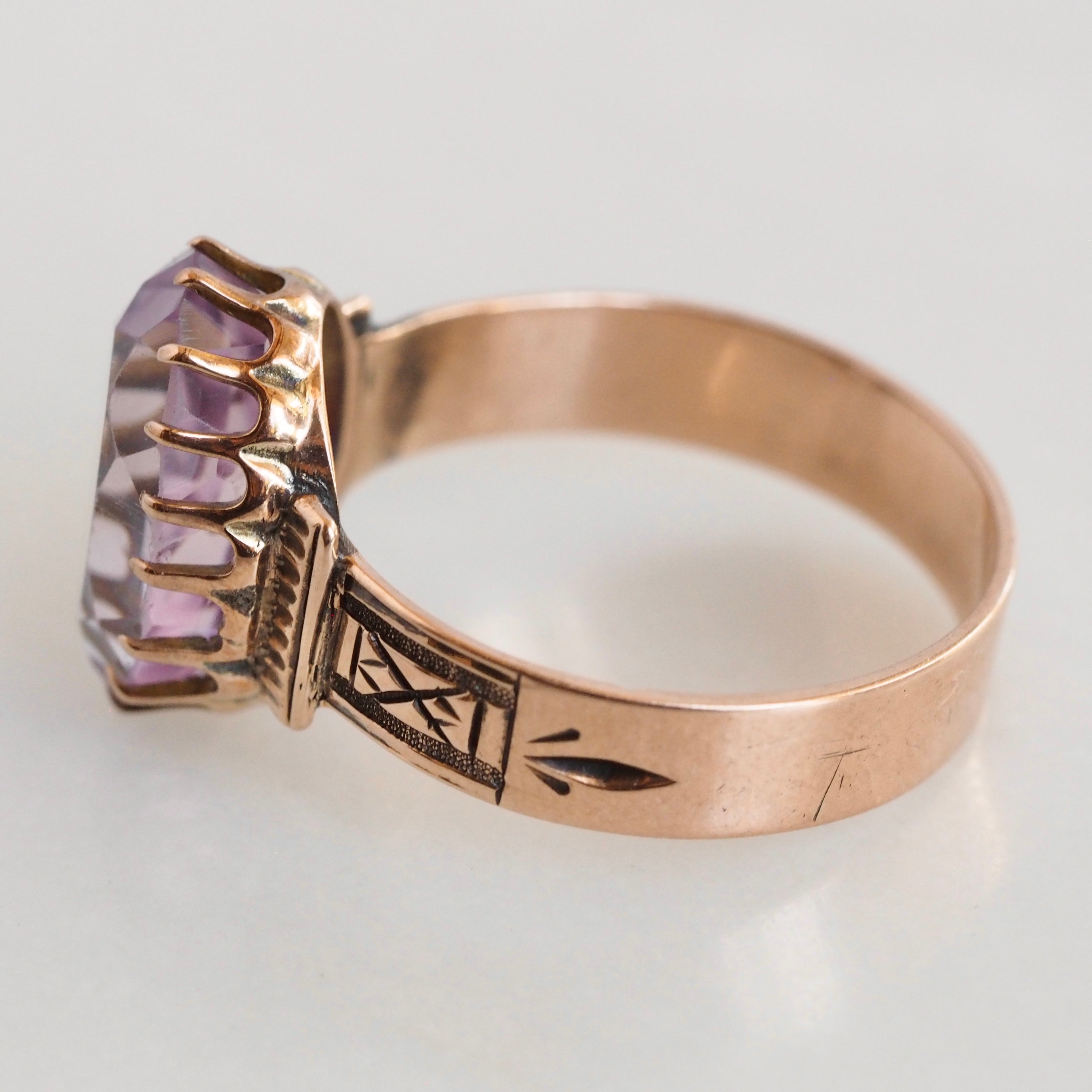 Victorian 10k Gold Rose De France Amethyst Ring