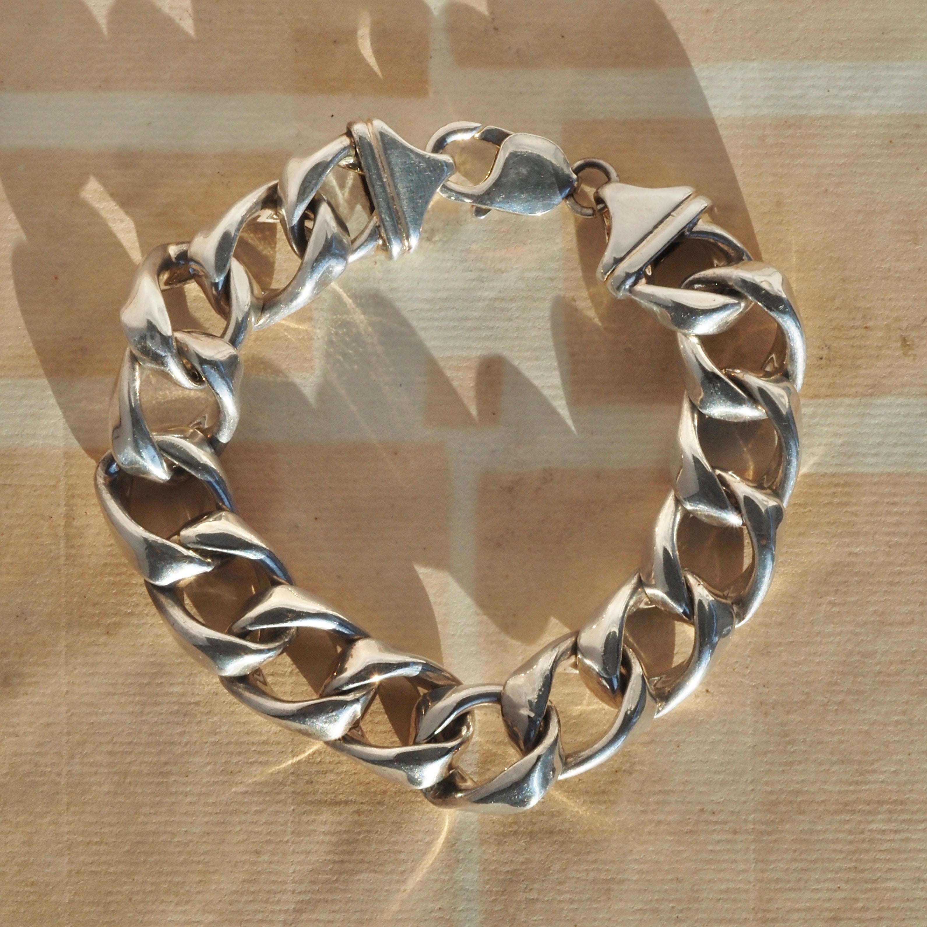 Vintage Italian Sterling Silver Puffed Curb Chain Bracelet
