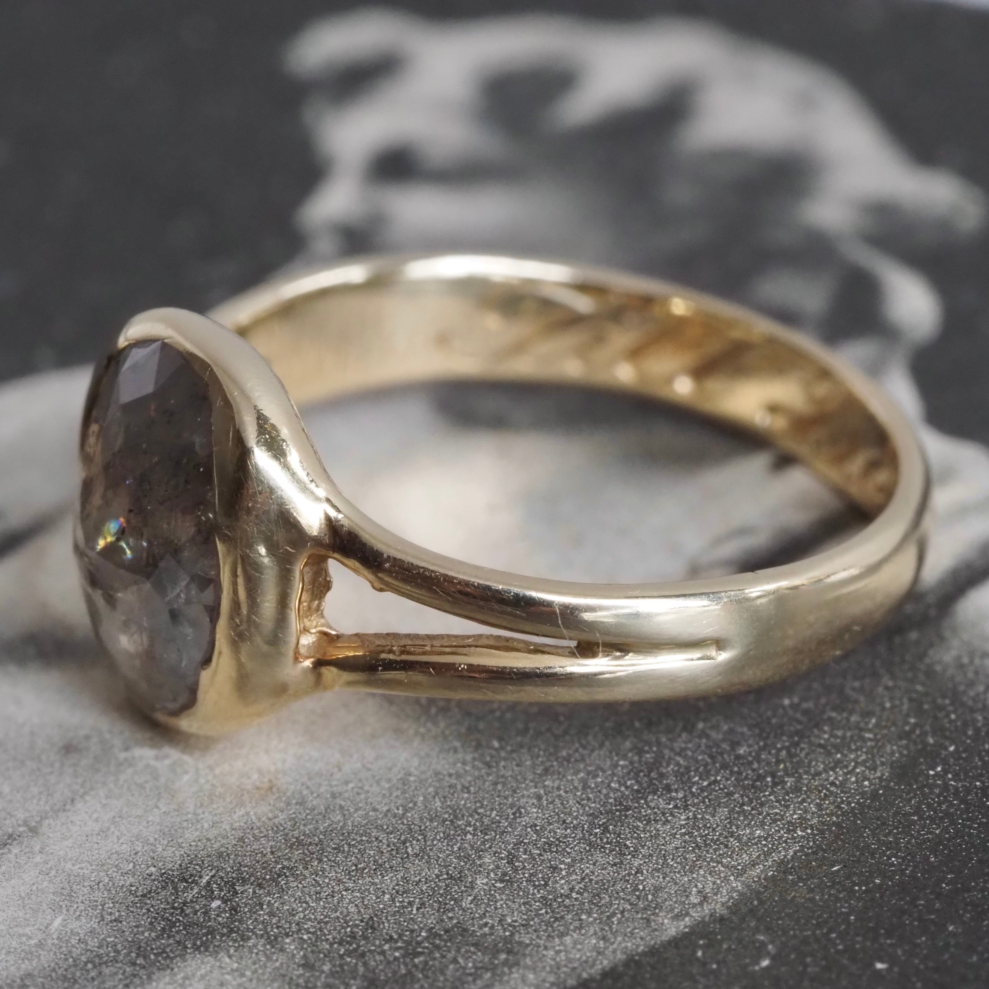 Rose Cut Diamond "Till Death" Skull 14k Gold Engagement Ring