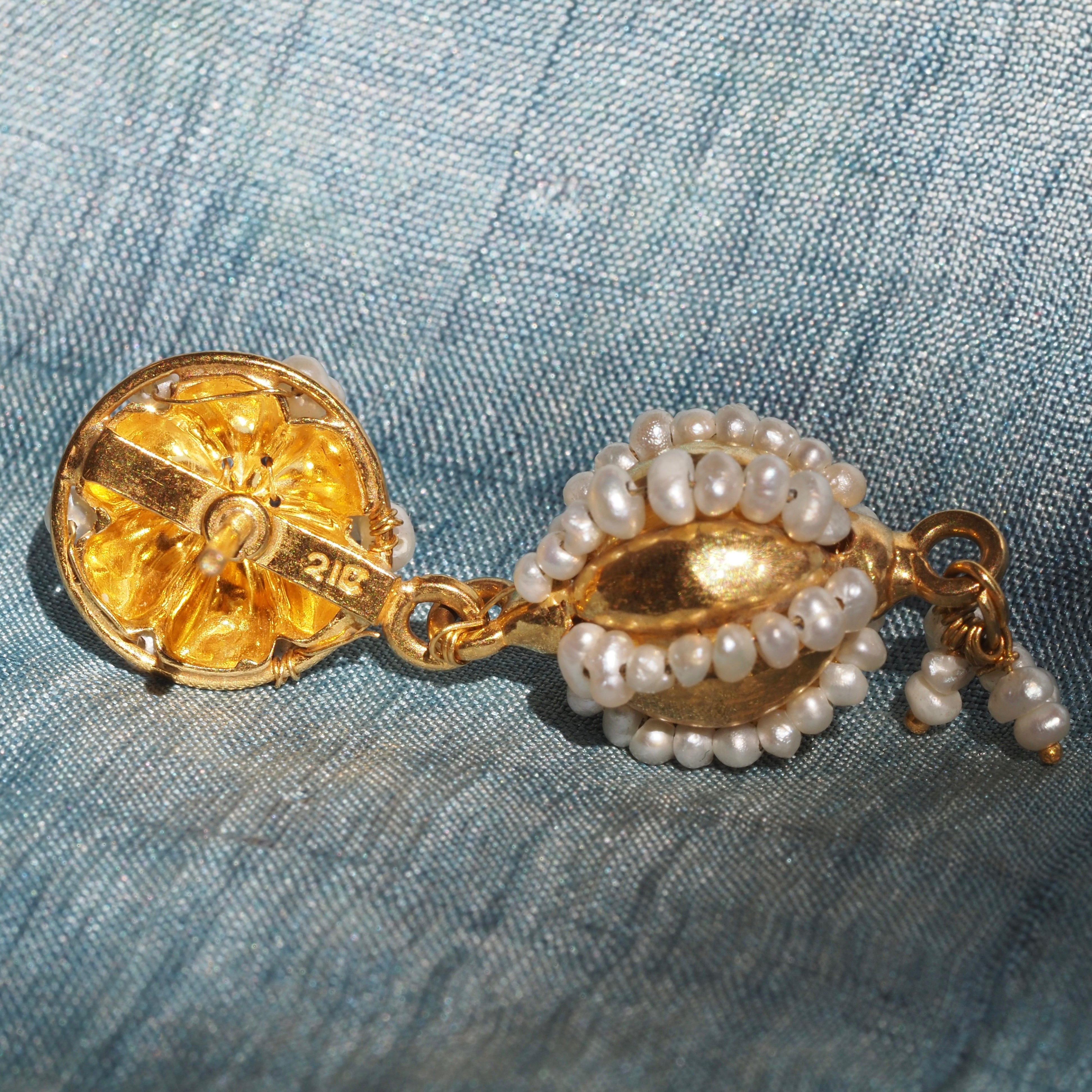 Vintage 21k Gold Seed Pearl Earrings