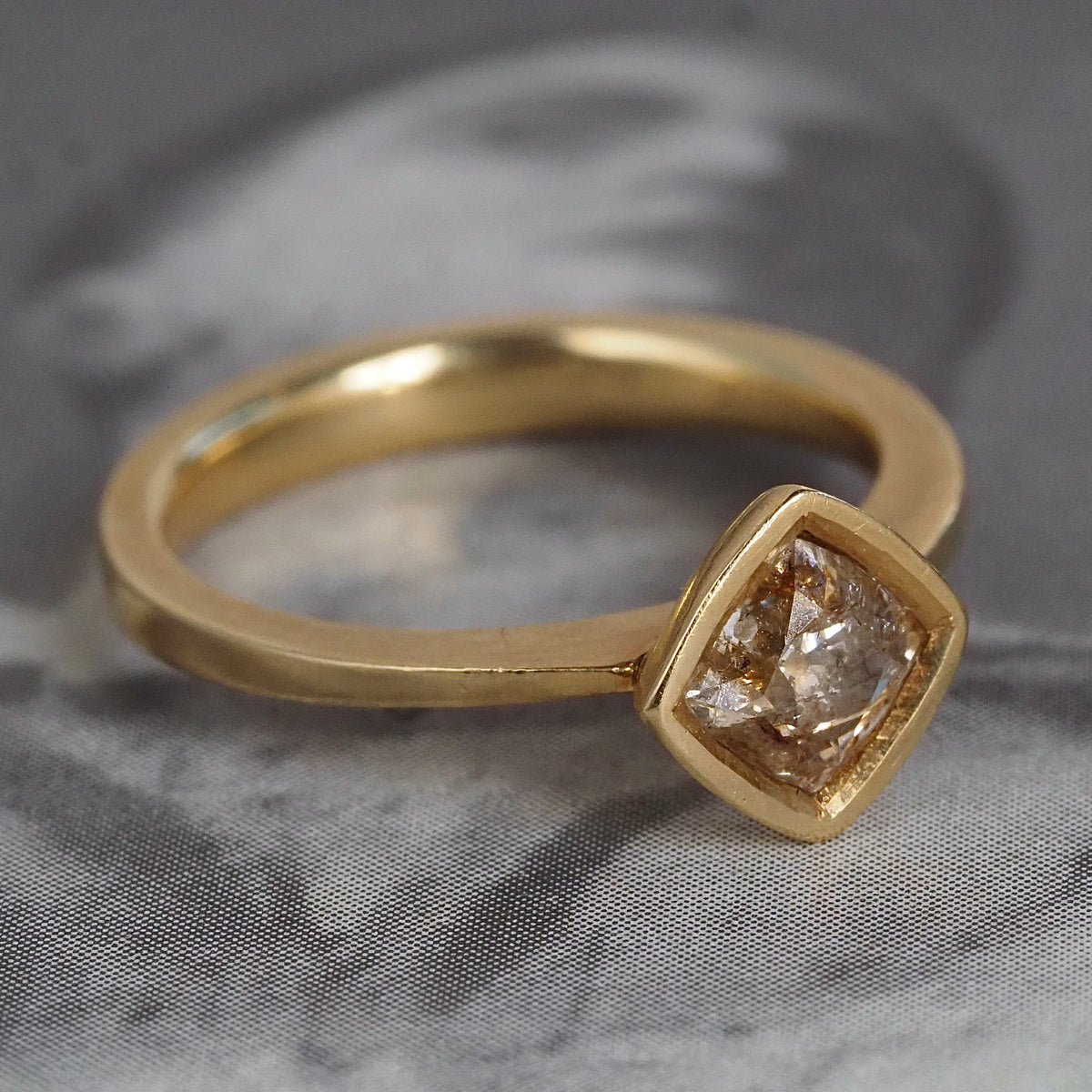 Light Brown Peruzzi Cut Diamond 18k Gold Engagement Ring