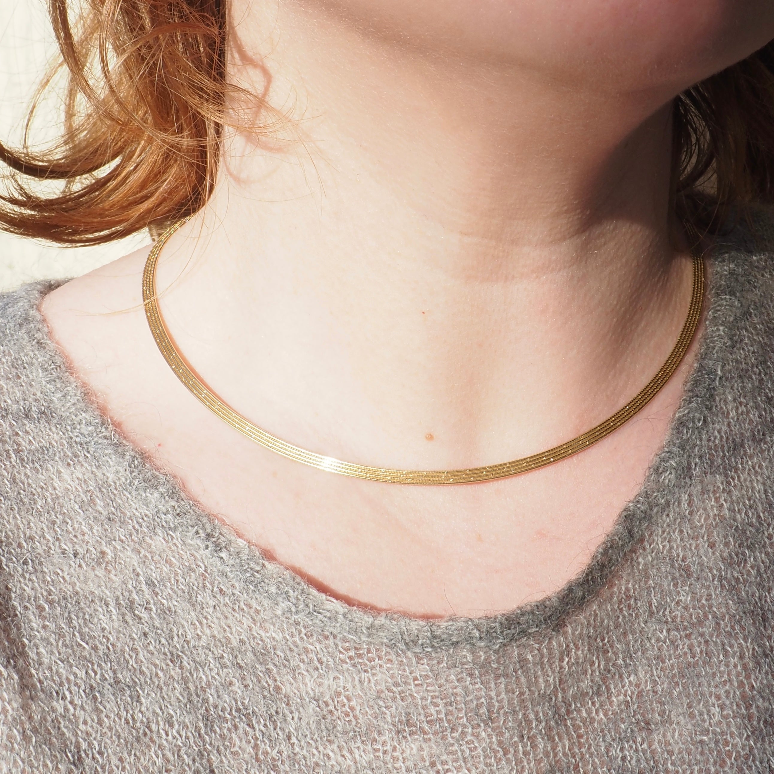 Vintage Italian Quadruple Snake Chain Collar 14k Gold Necklace