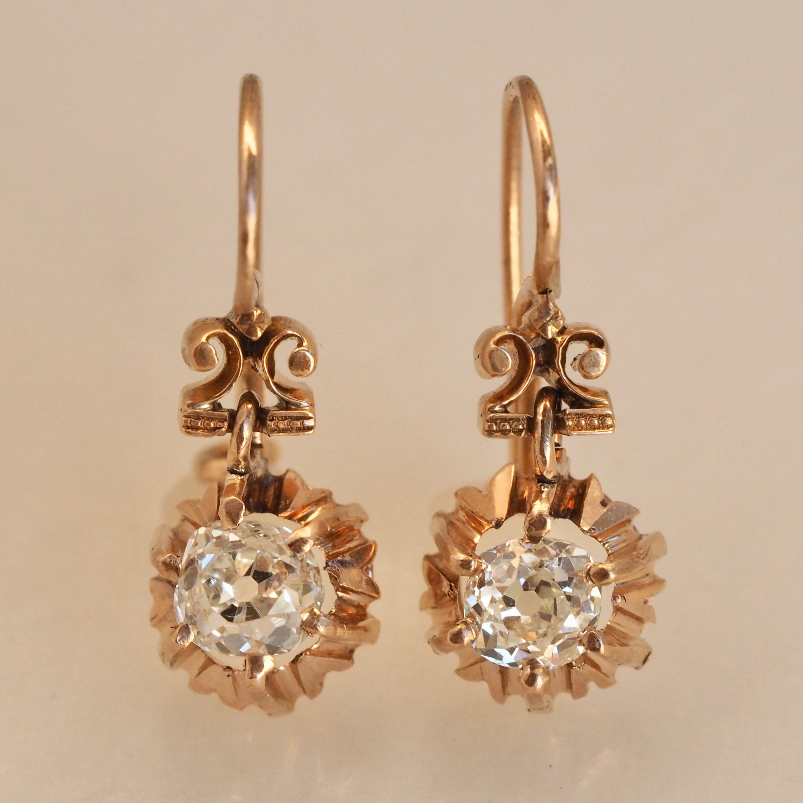 Antique Victorian 14k Gold Old Mine Cut Diamond Earrings