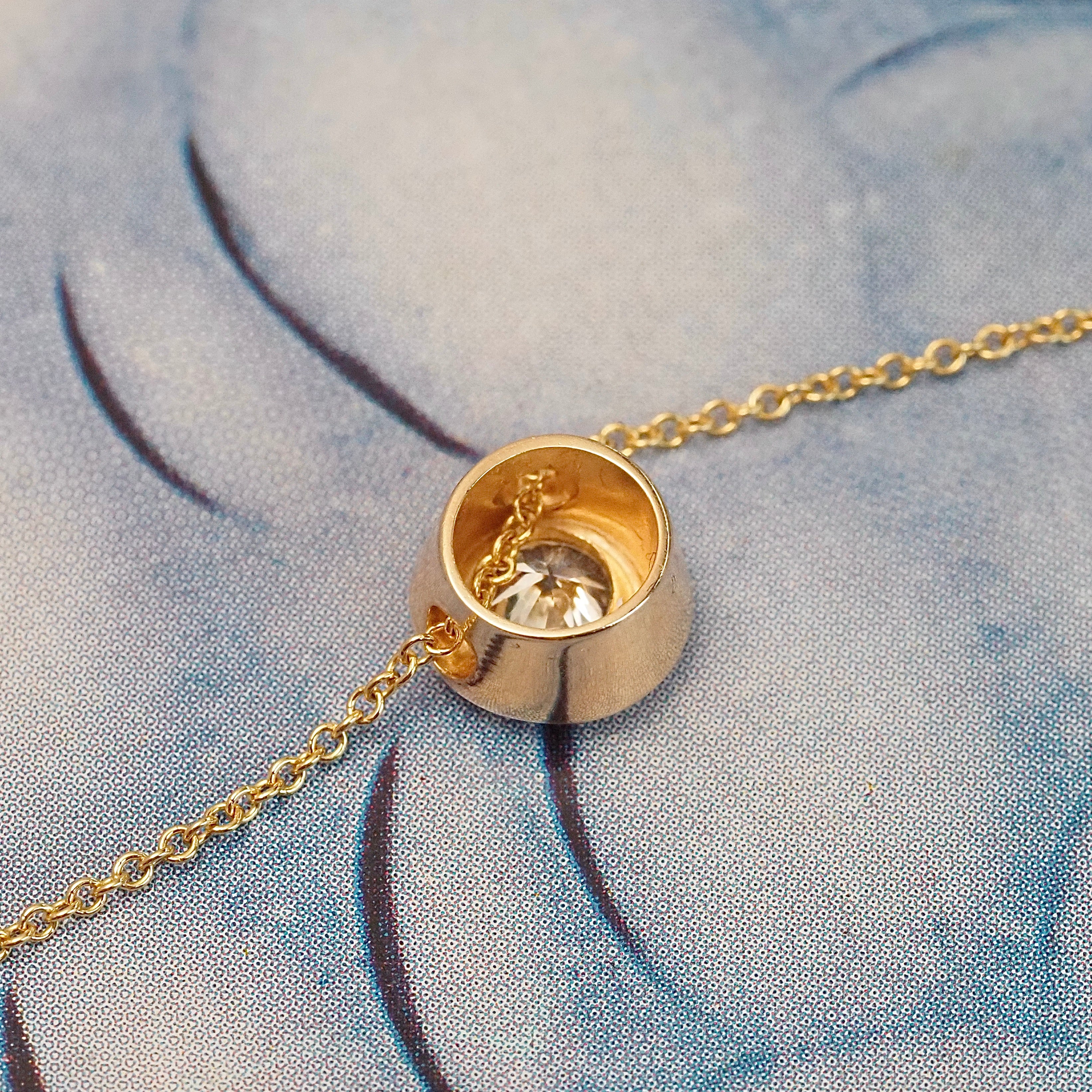 Italian Bezel Set Transitional Cut Diamond 14k Gold Necklace