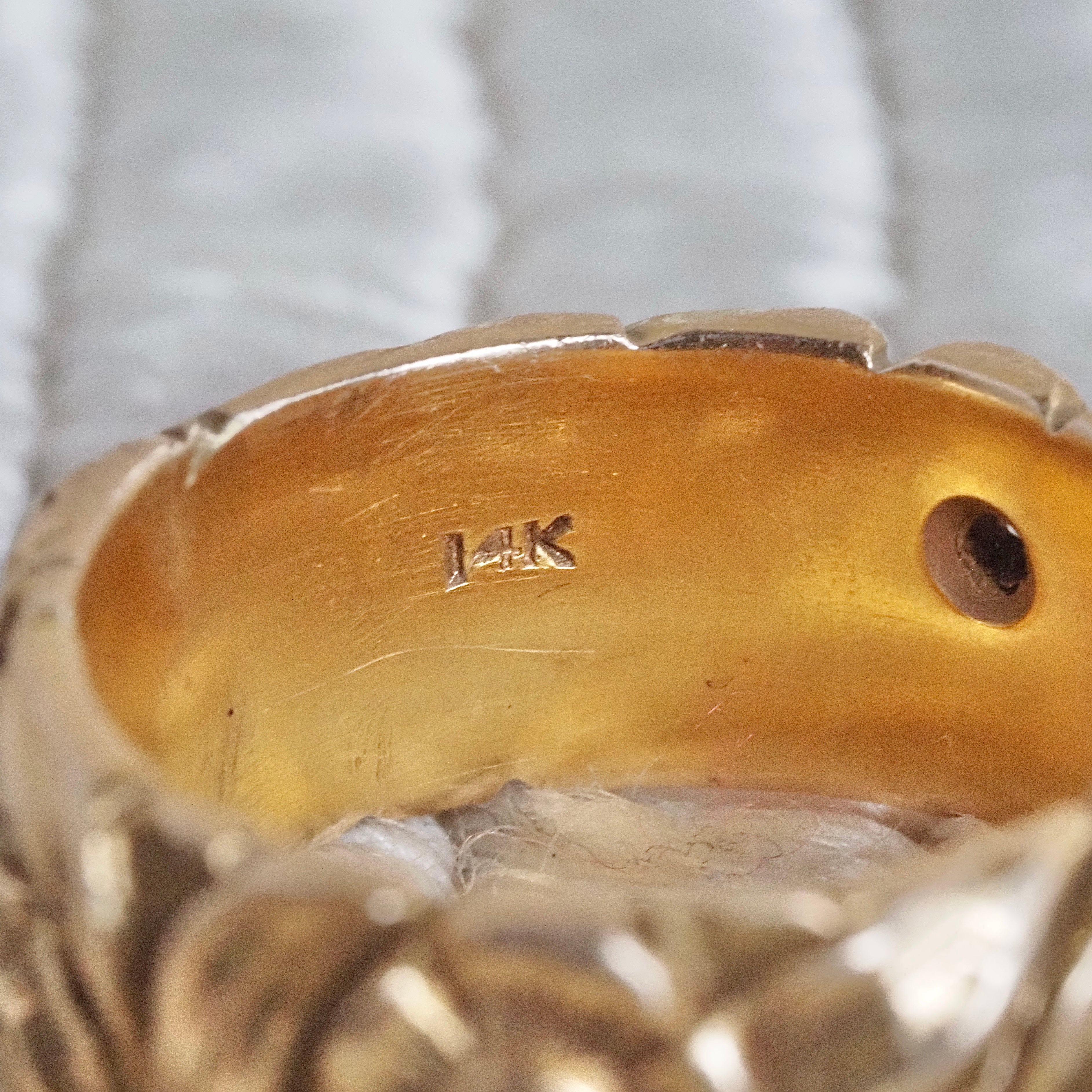 Antique Floral Diamond 14k Gold Wide Band