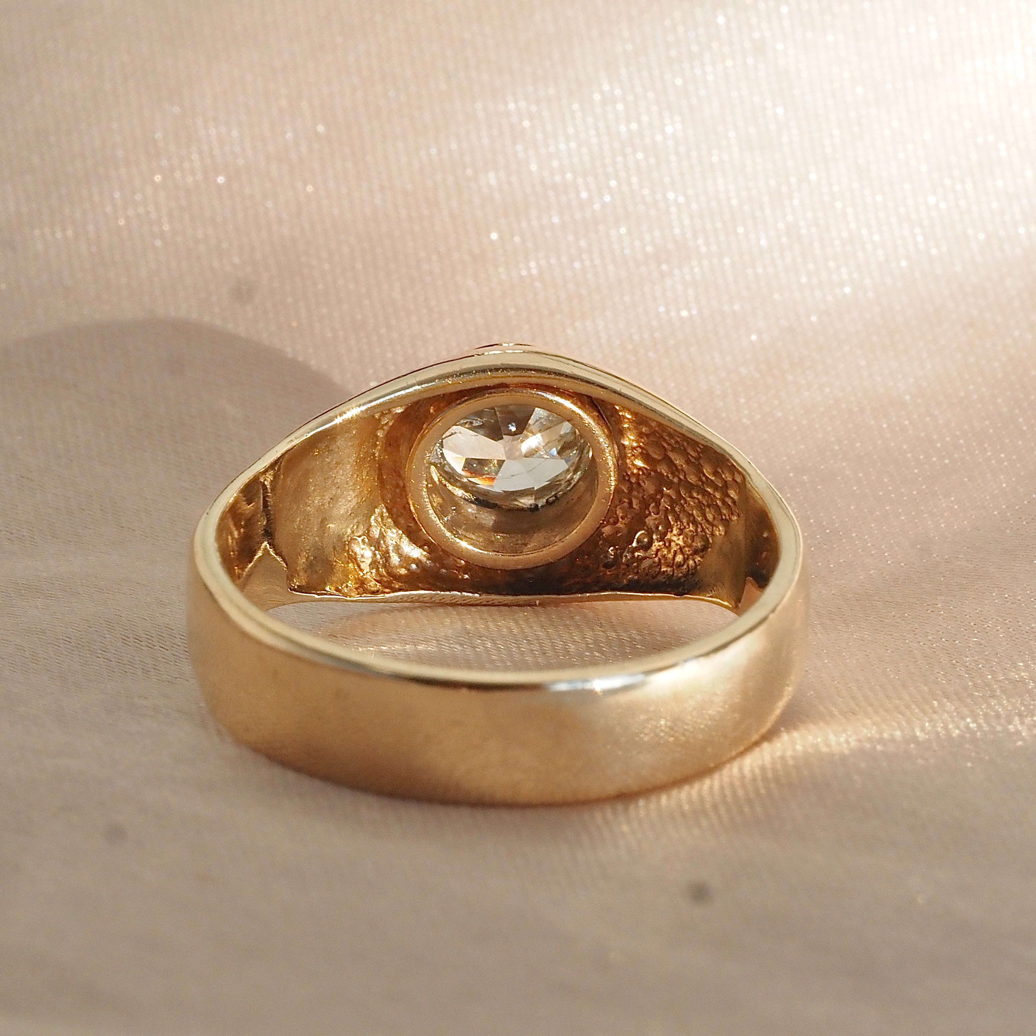 Vintage Old Mine Cut Diamond 14k Gold Dome Ring