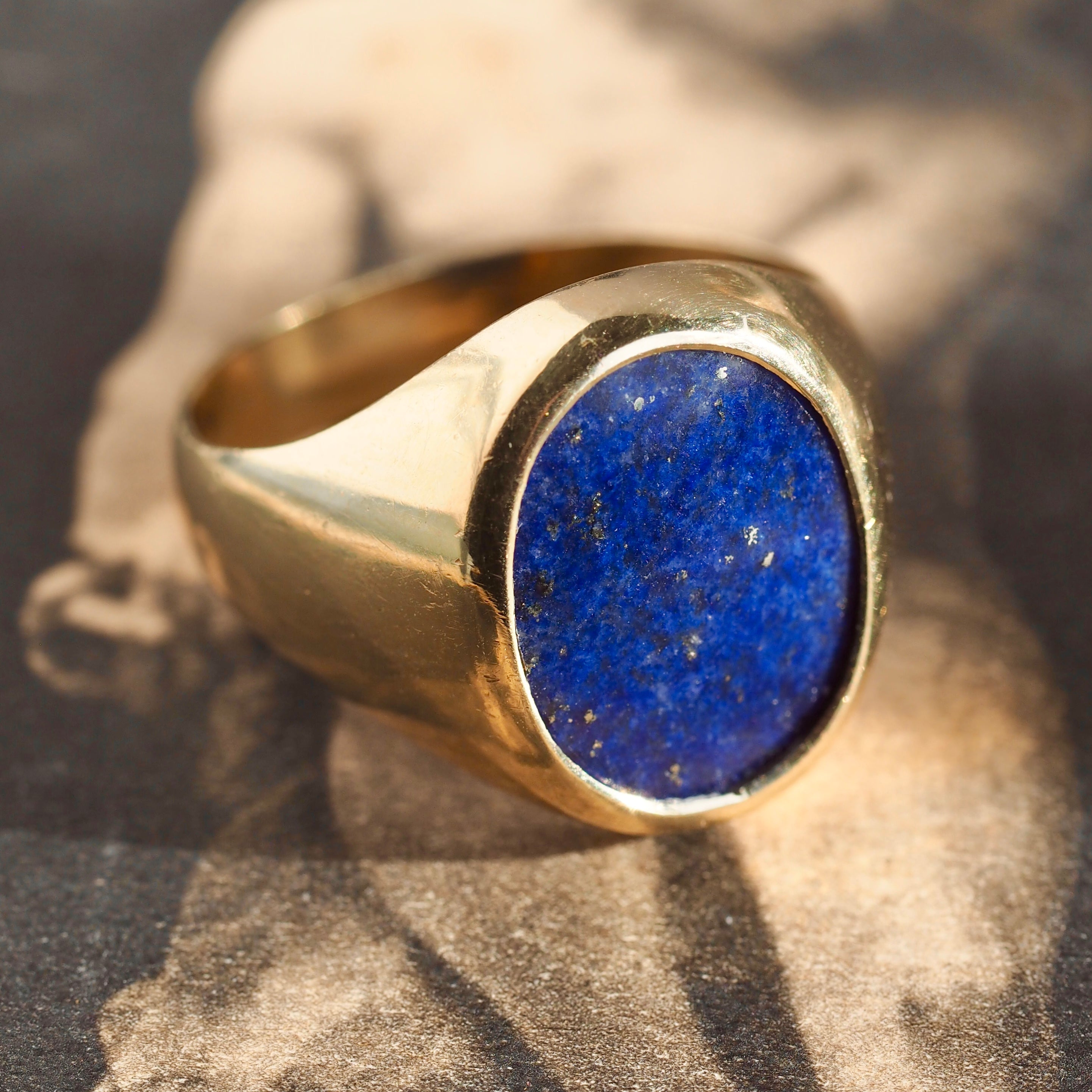 Vintage Greek 18k Gold Lapis Signet Ring