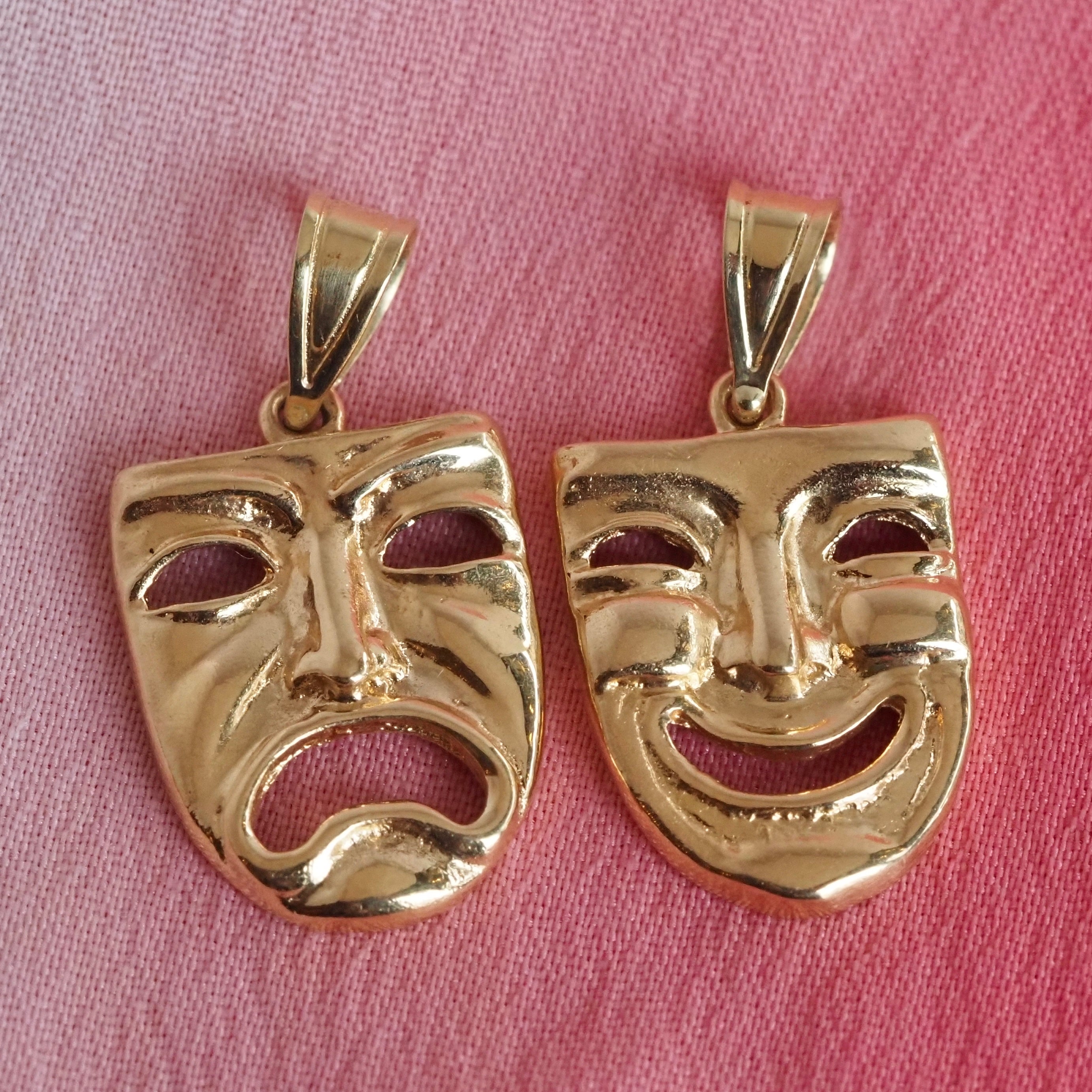 Vintage Tragedy & Comedy 14k Gold Charms