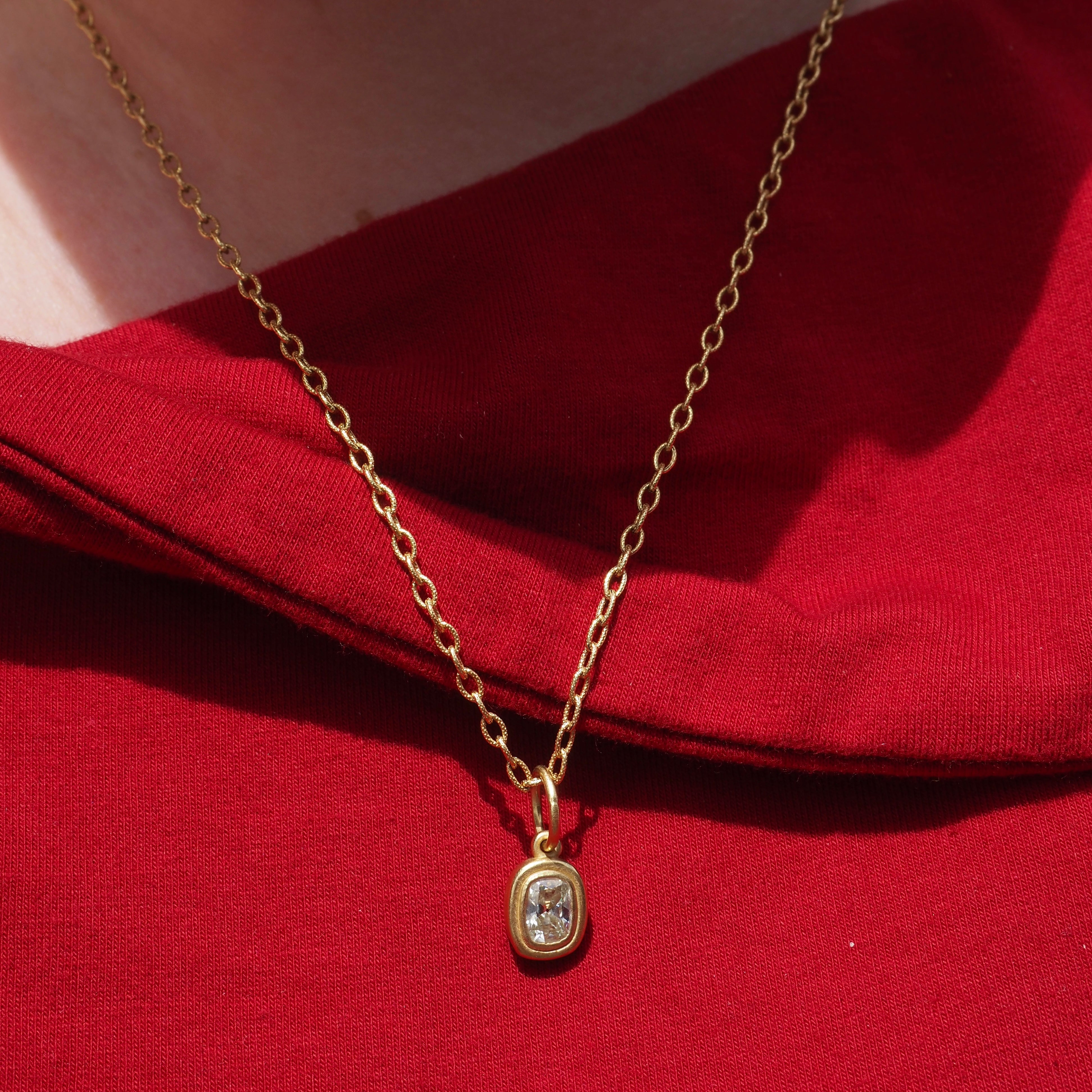 Cushion Modified Brilliant Cut Diamond 18k Gold Pendant