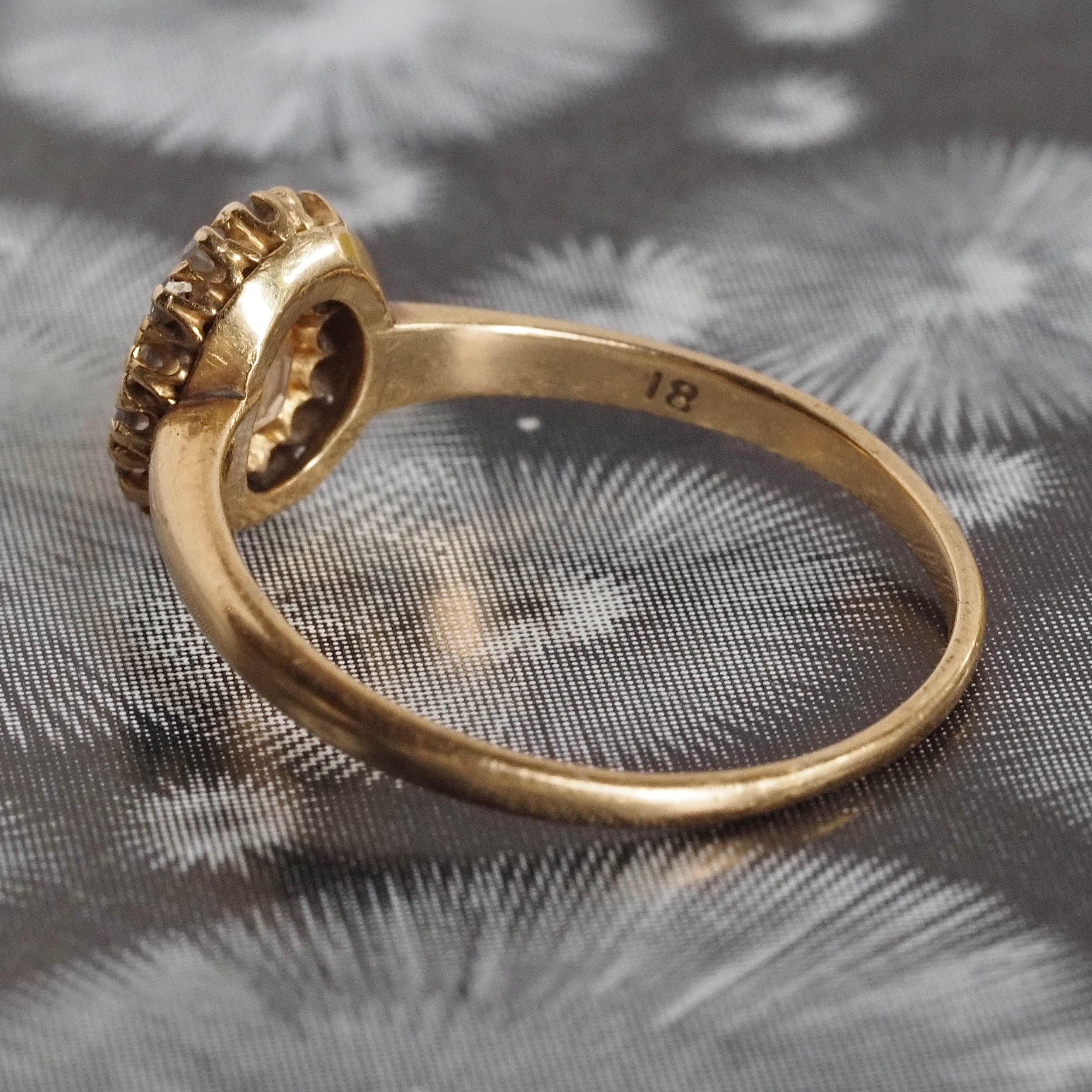 Antique Yellow Topaz and Diamond Halo 18k Gold Ring