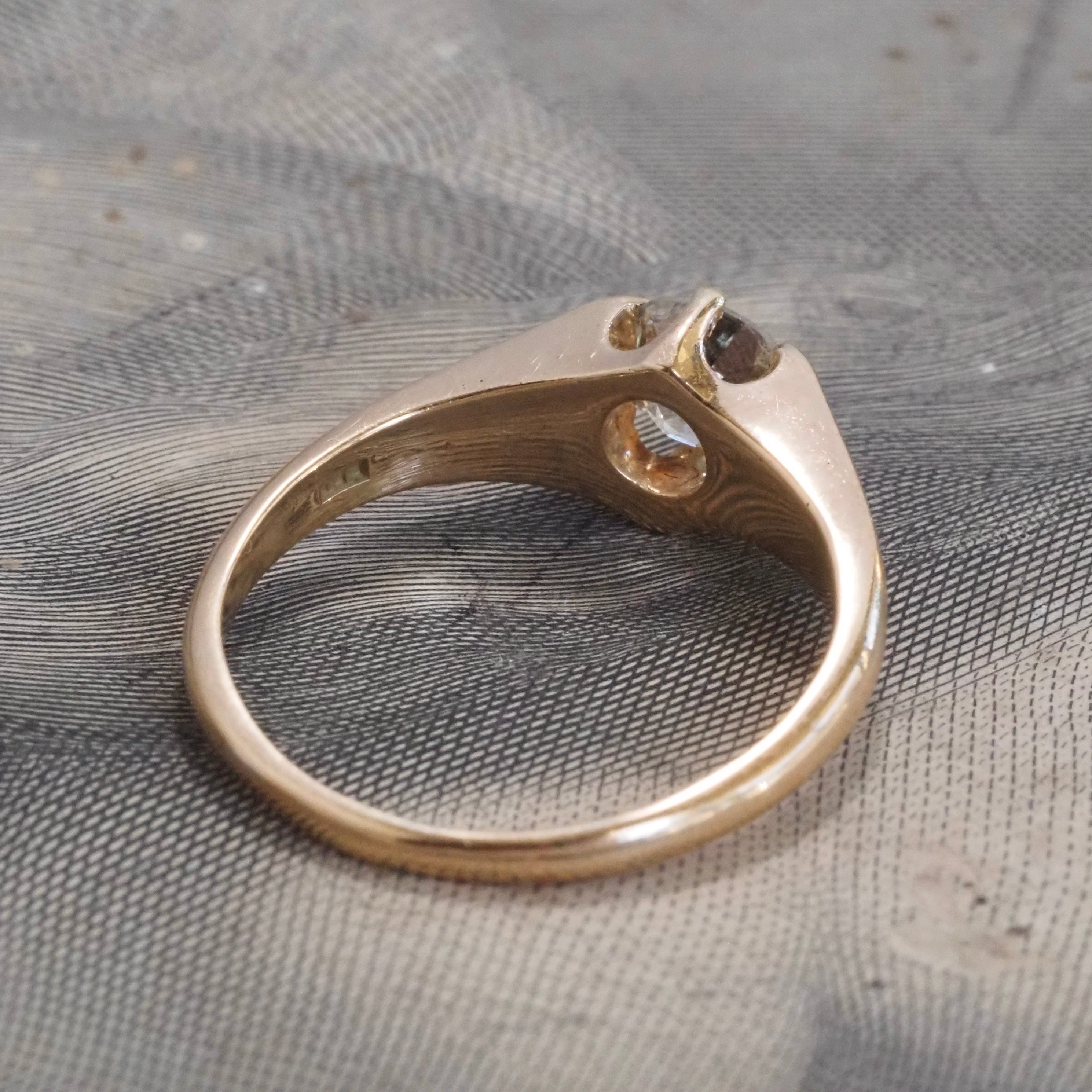 Antique Belcher Set Old Mine Cut Diamond 14k Gold Solitaire Engagement Ring