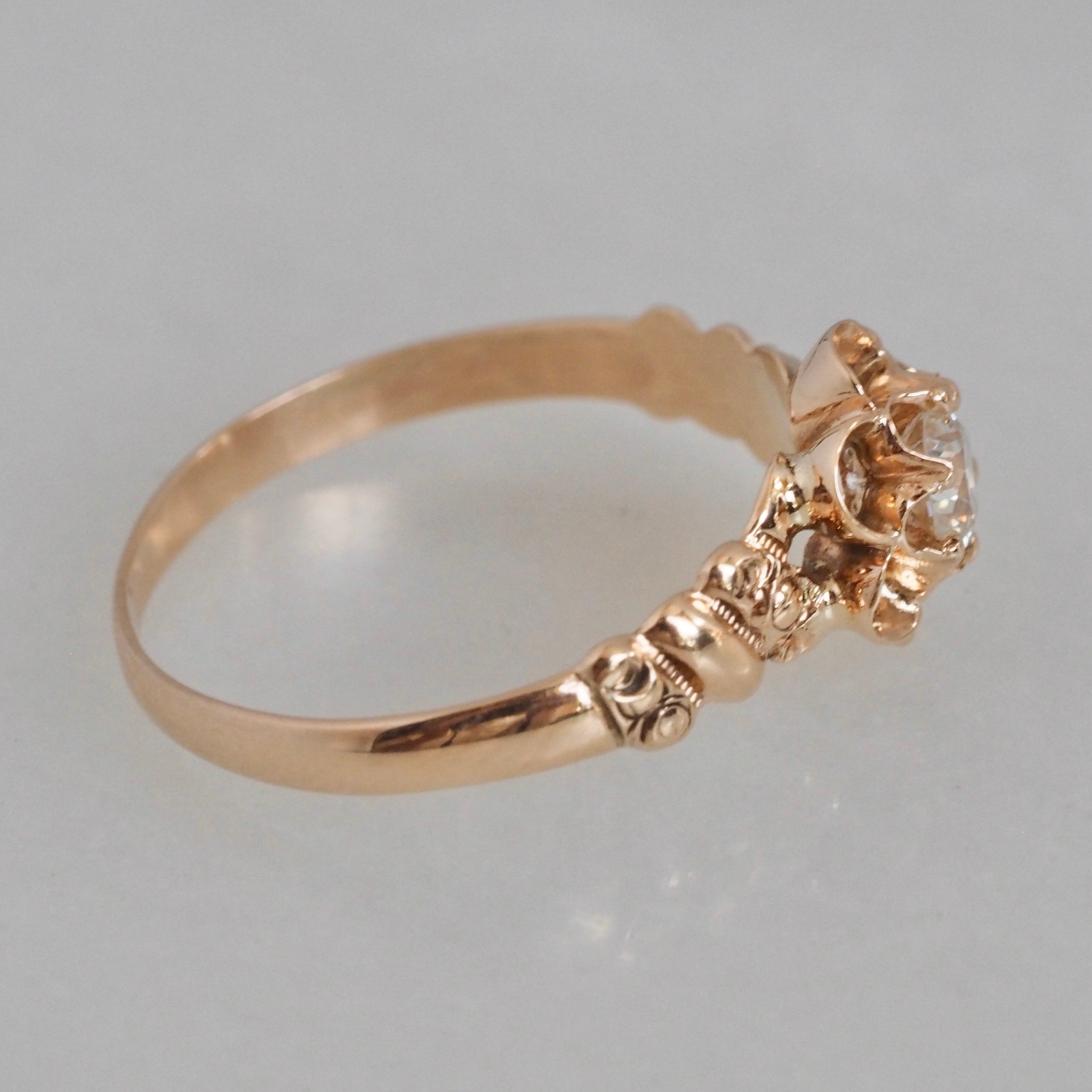 Antique Victorian 10k Gold Old European Cut Diamond Flower Ring