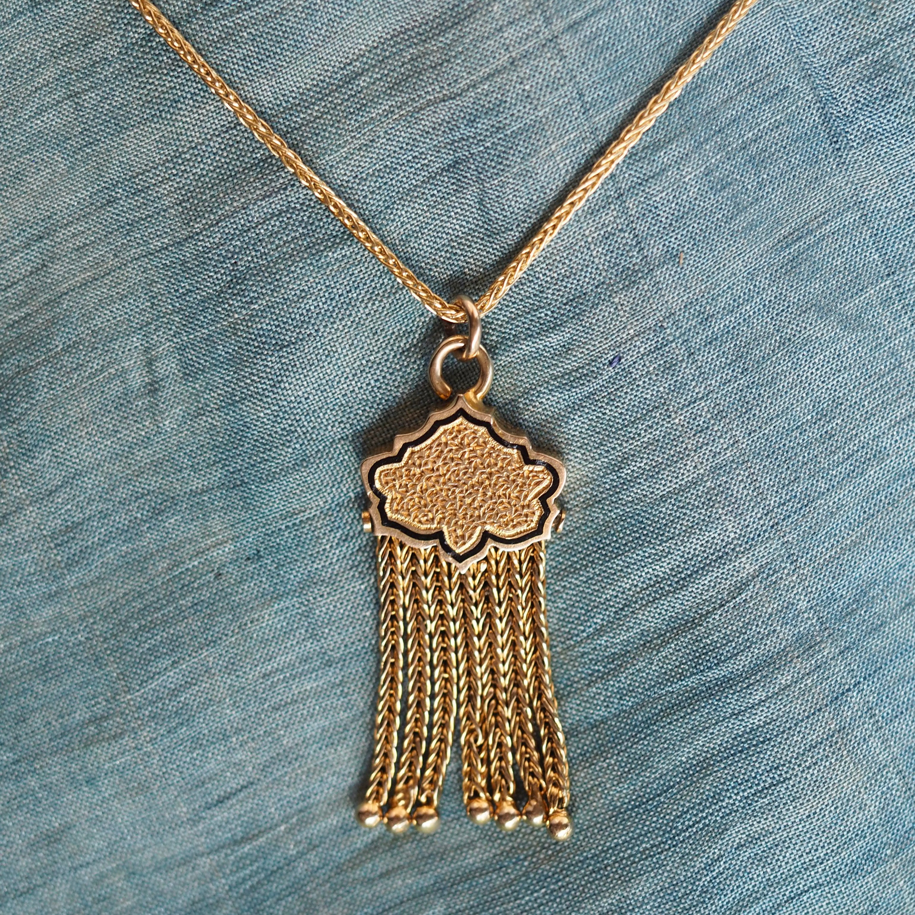 Antique Victorian 14k Gold Enamel Tassel Necklace