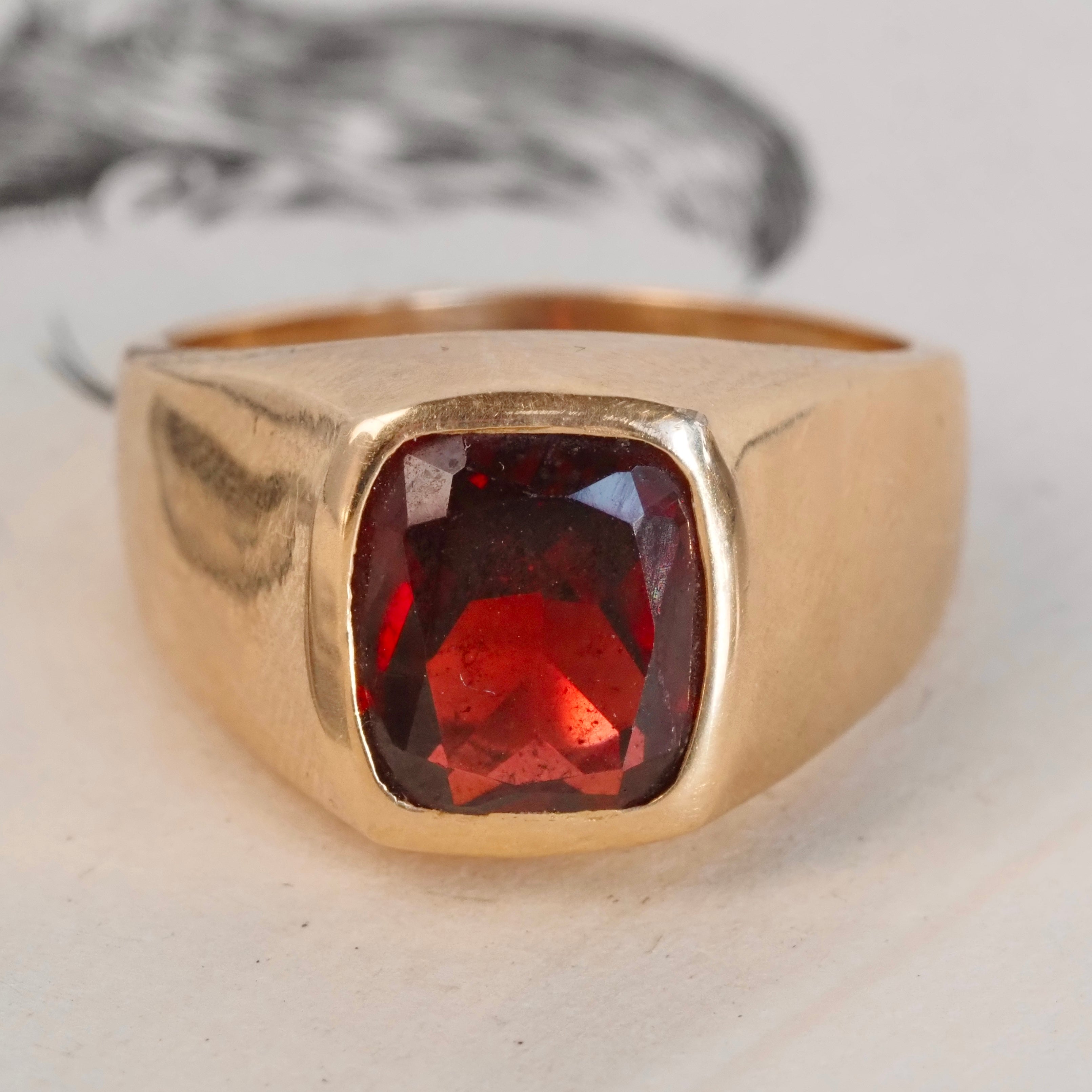Vintage Garnet 14k Gold Signet Ring