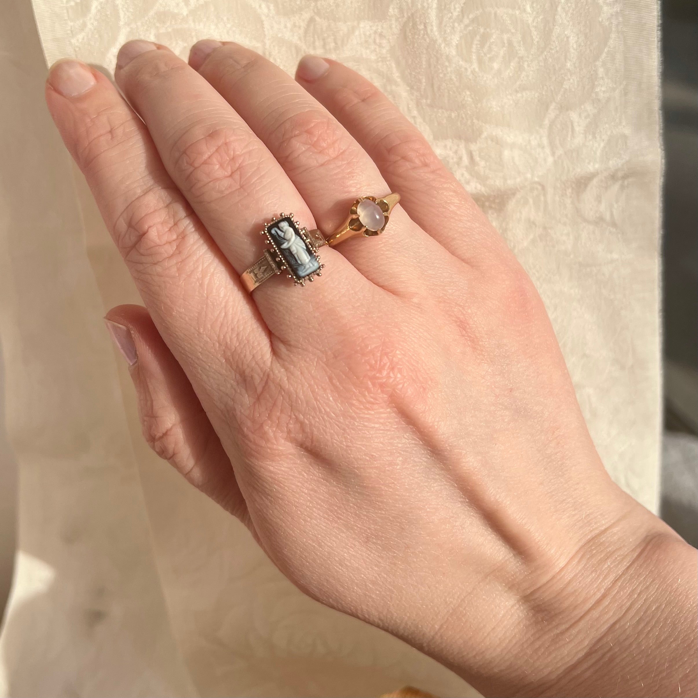 Antique Moonstone Cabochon 14k Gold Belcher Ring