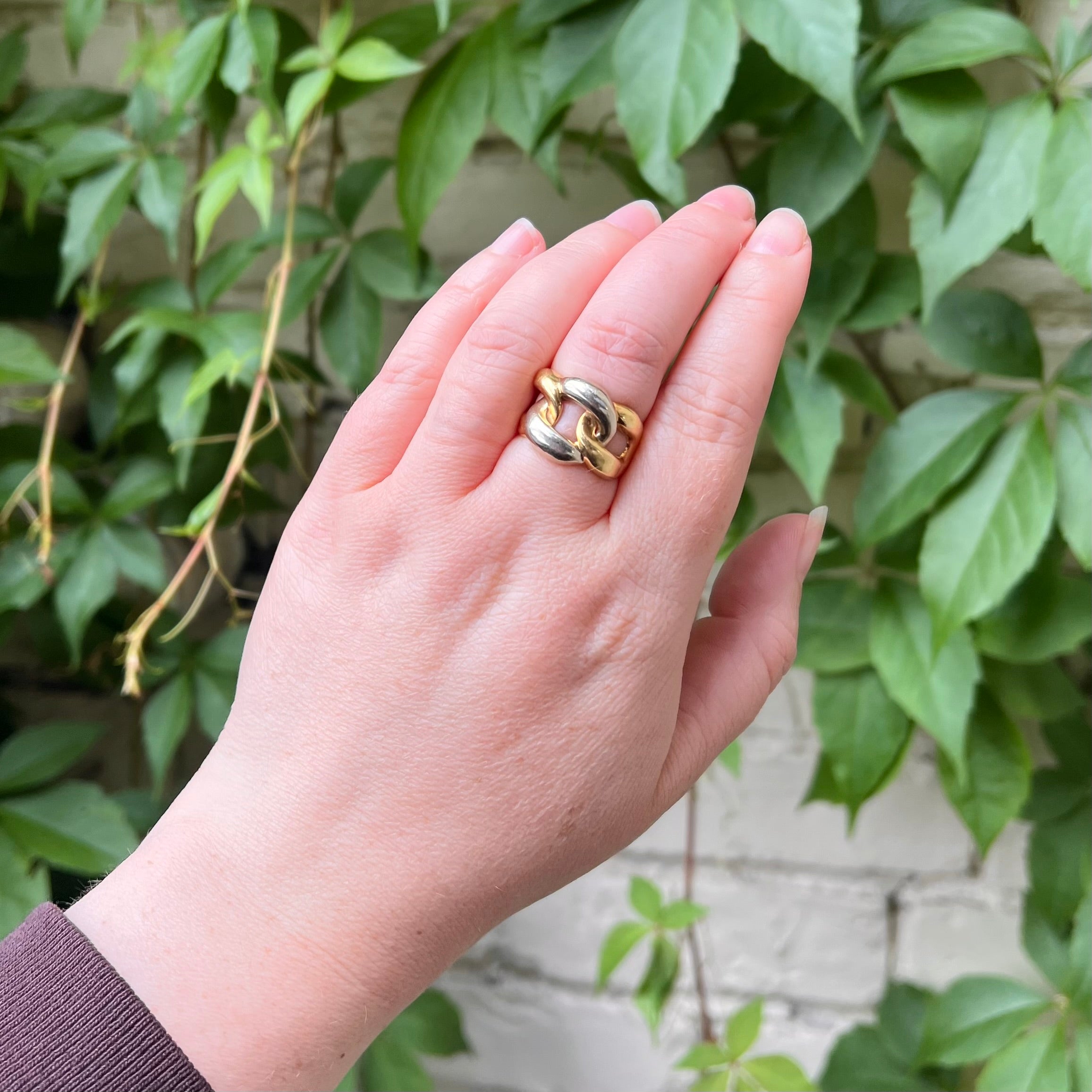 Vintage Curb Link Yellow & White 14k Gold Ring