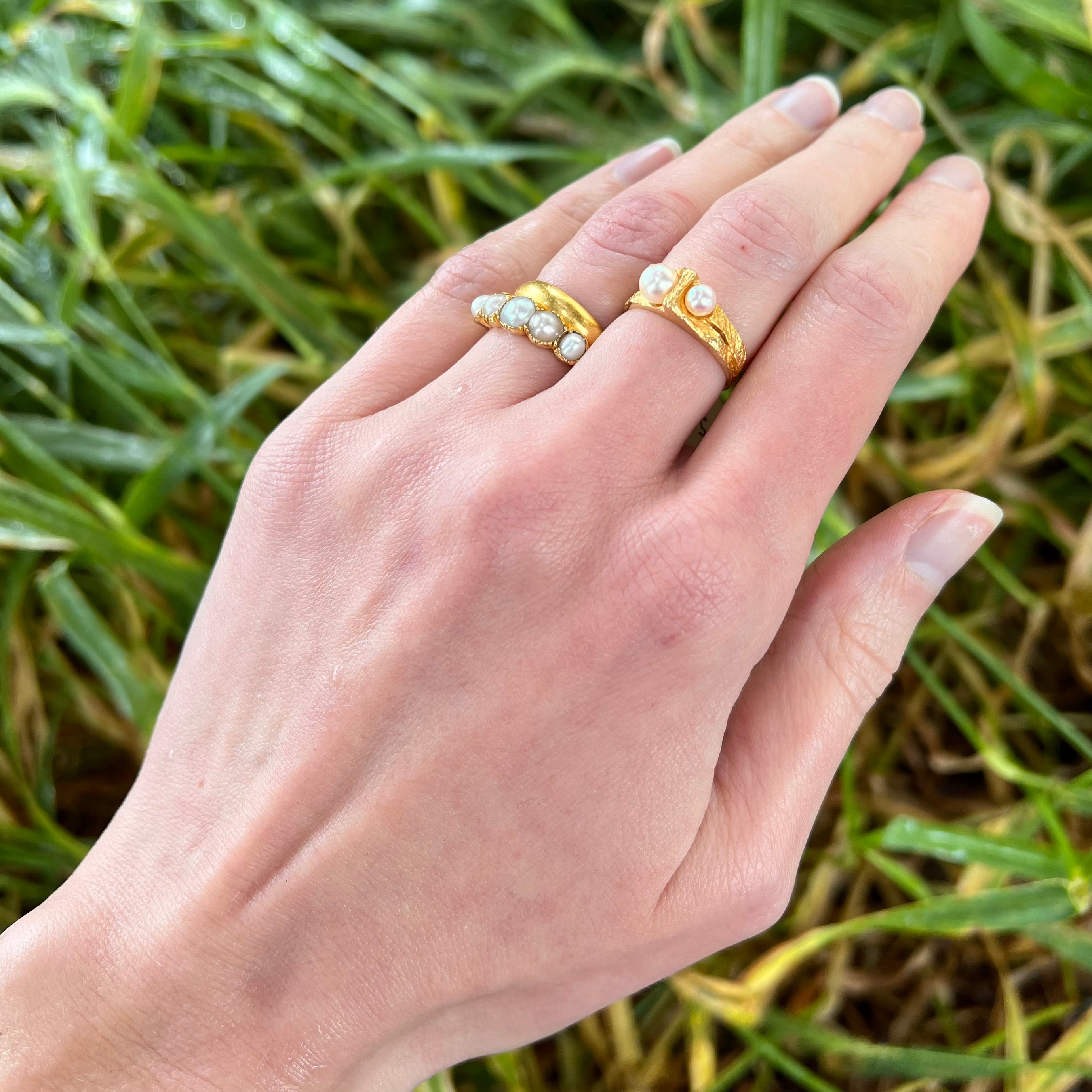 Vintage Modernist 18k Gold and Pearl Ring by Björn Weckström for Lapponia