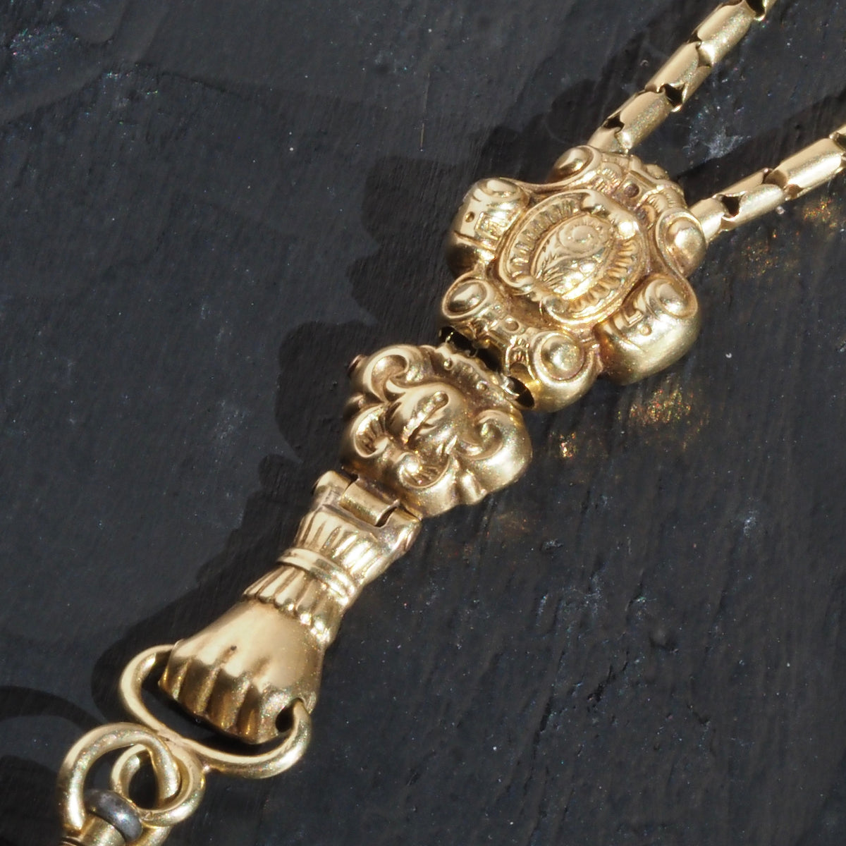 Antique c. 1837-1847 French 18k Gold Chain with Hand Swivel Clip and Slider Necklace