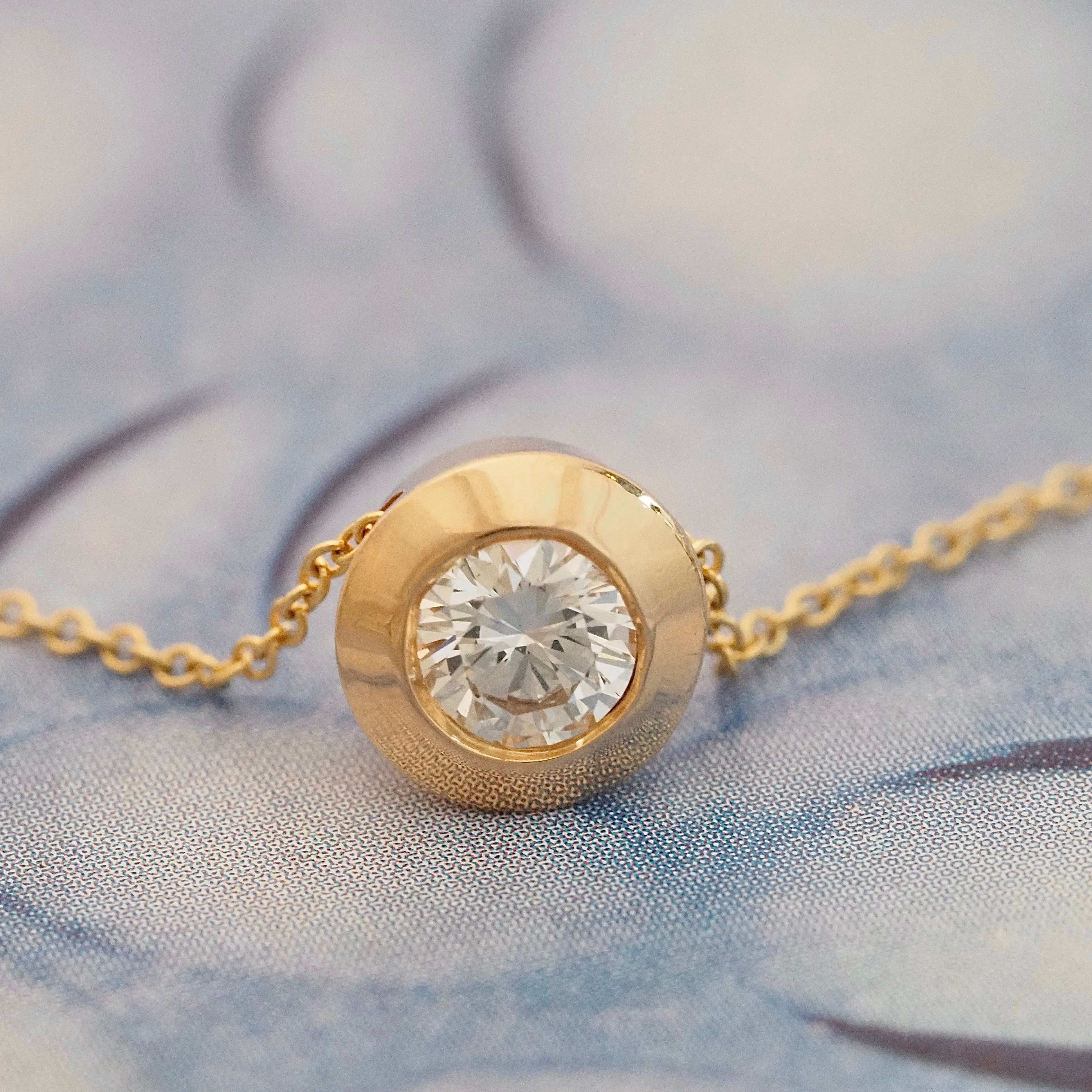 Italian Bezel Set Transitional Cut Diamond 14k Gold Necklace