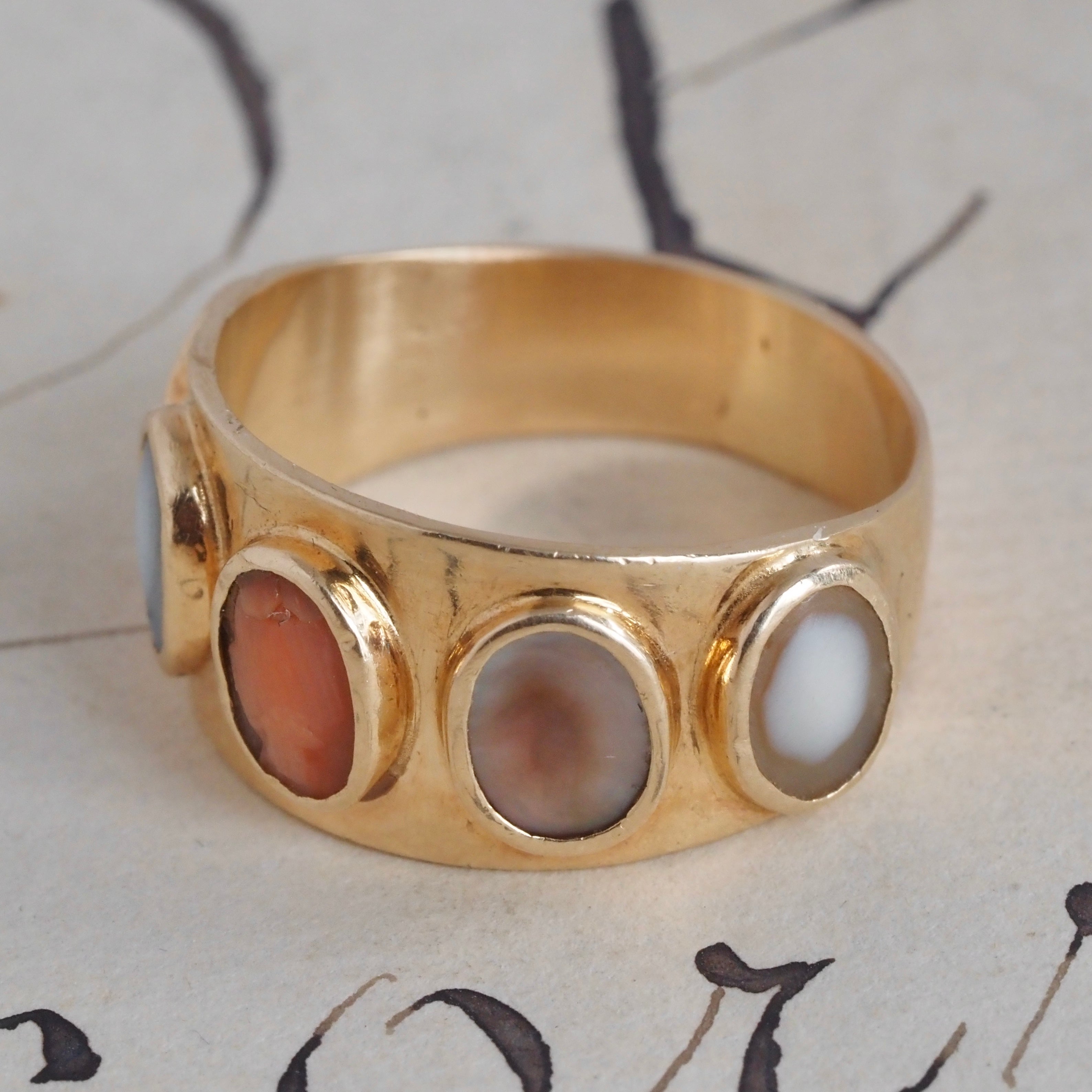 Antique Victorian Cameo 14k Gold Wide Band