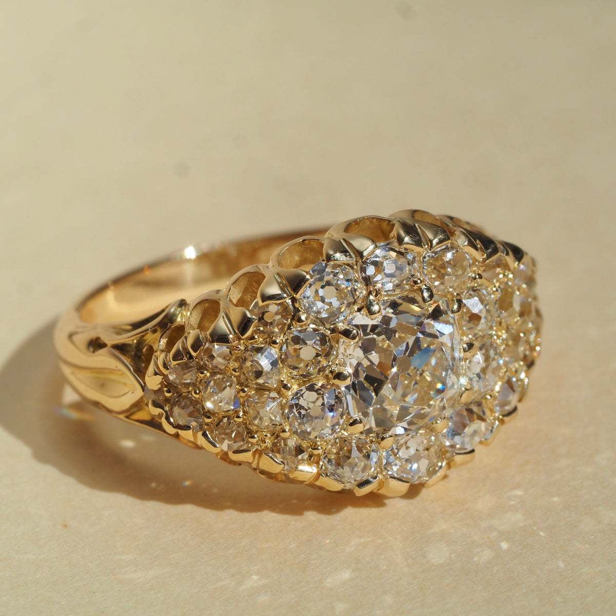 c. 1910 2.90ctw Old Mine Cut Diamond Cluster 18k Gold Ring