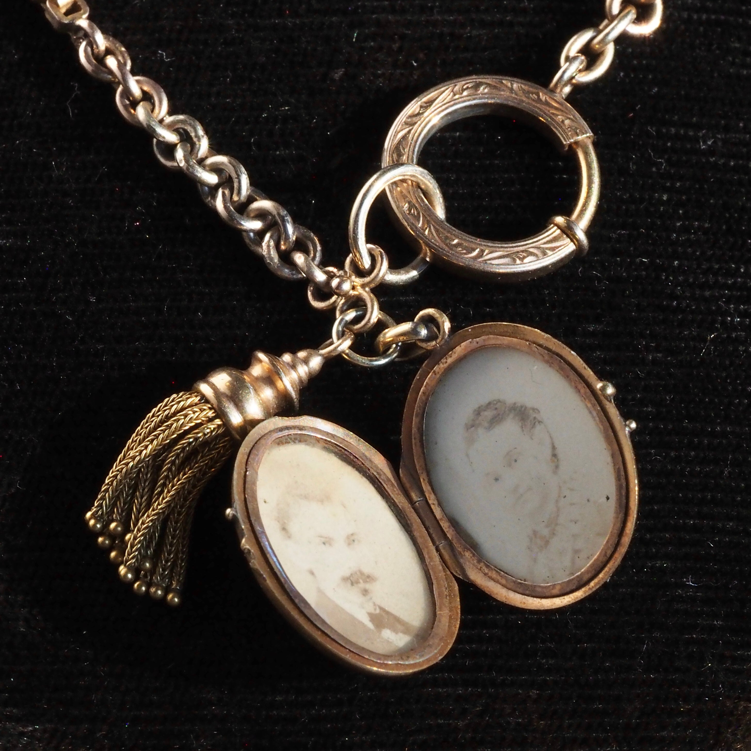 Antique Victorian 18k Gold Tassel and Locket Watch Chain Necklace