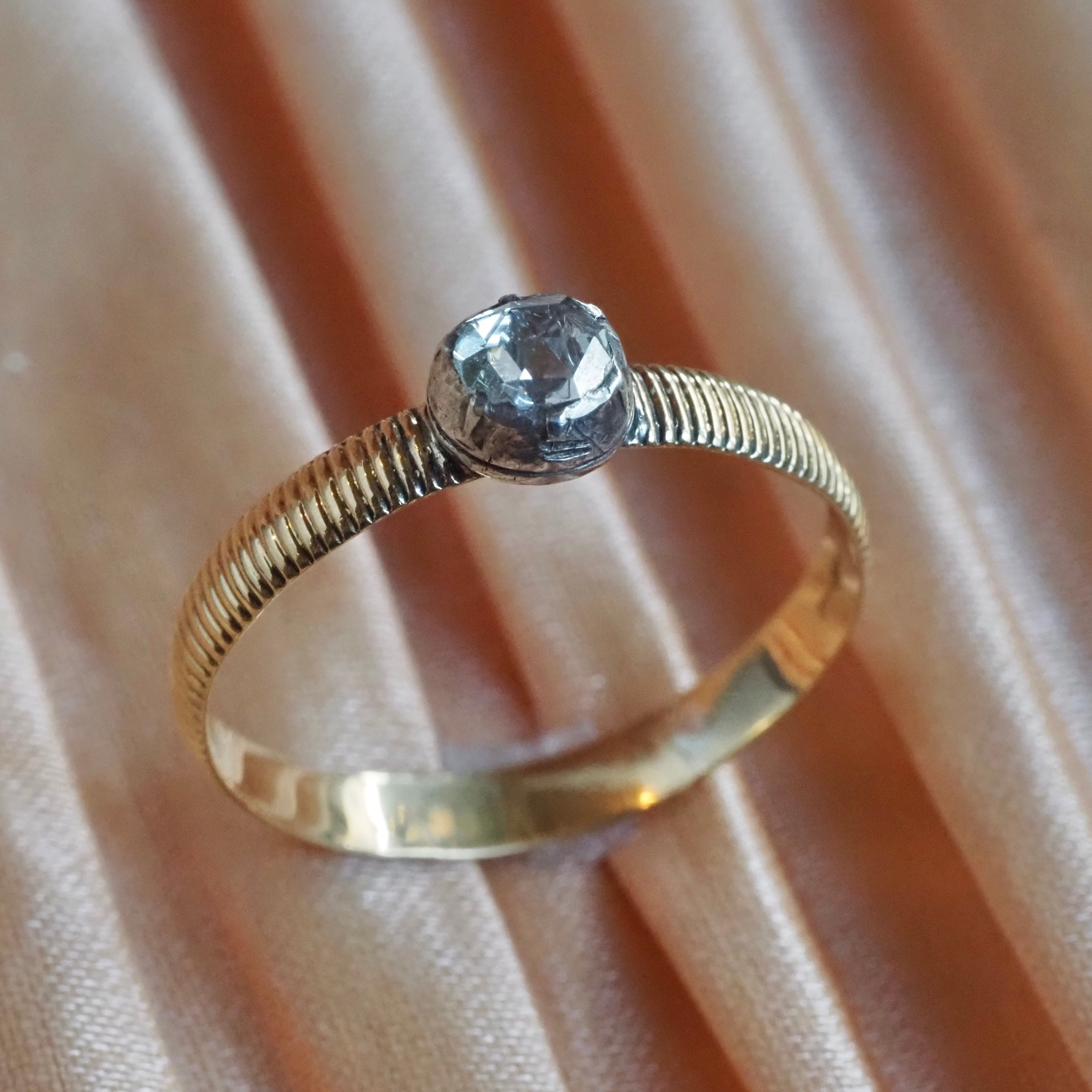 Antique Dutch Foil Back Rose Cut Diamond Sterling Silver and 18k Gold Ring