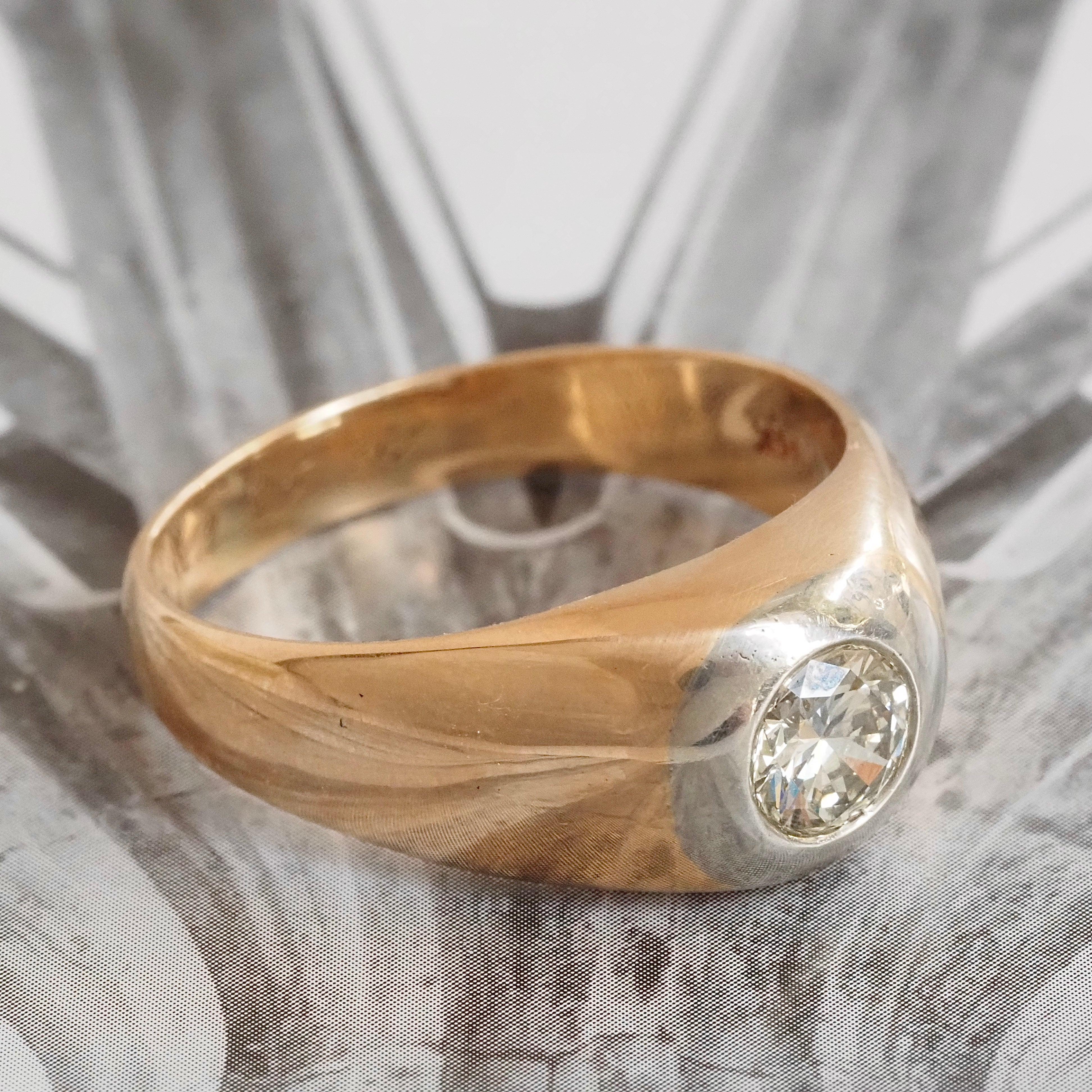 Vintage c. 1951 Flush Set Diamond 14k White and Yellow Gold Dome Engagement Ring