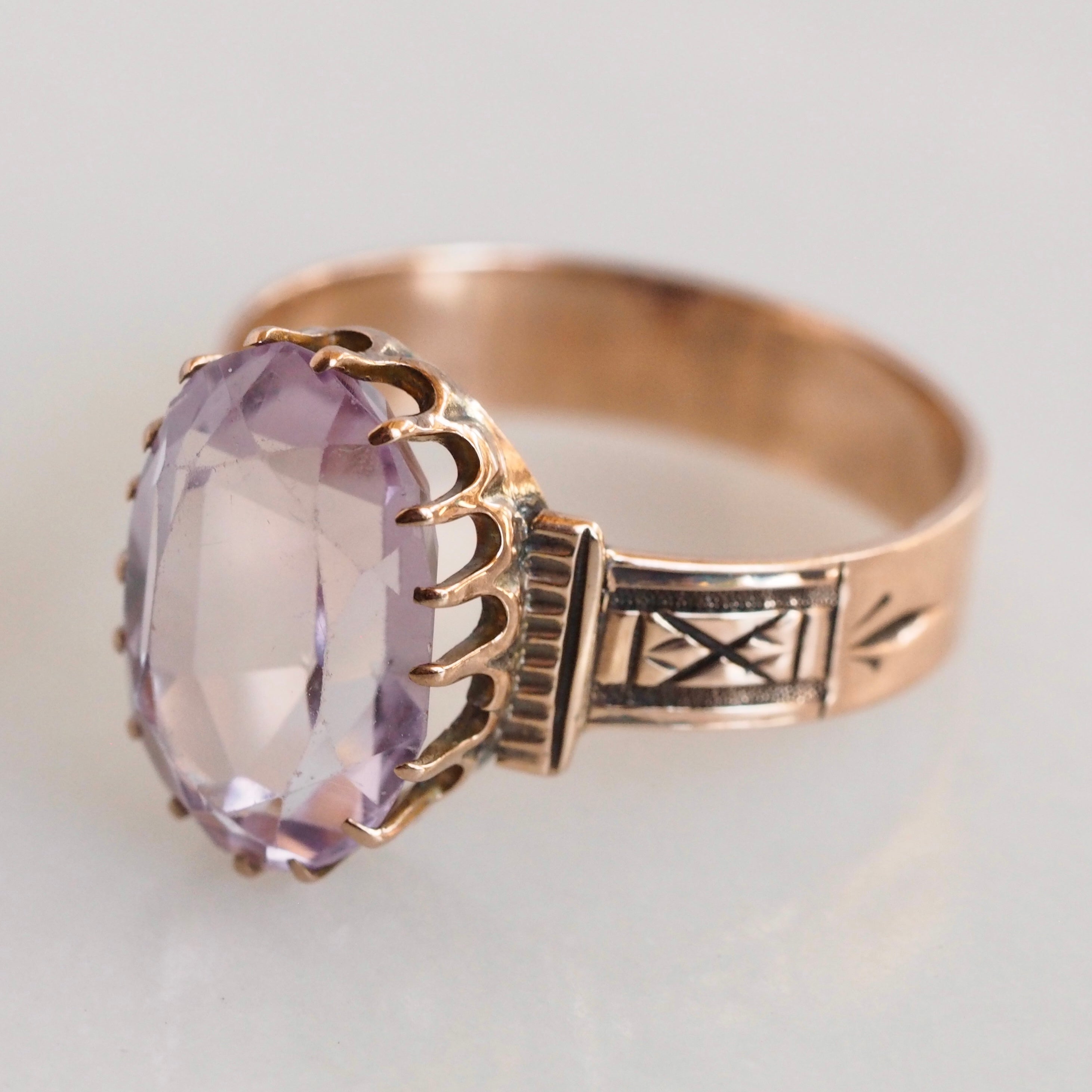 Victorian 10k Gold Rose De France Amethyst Ring