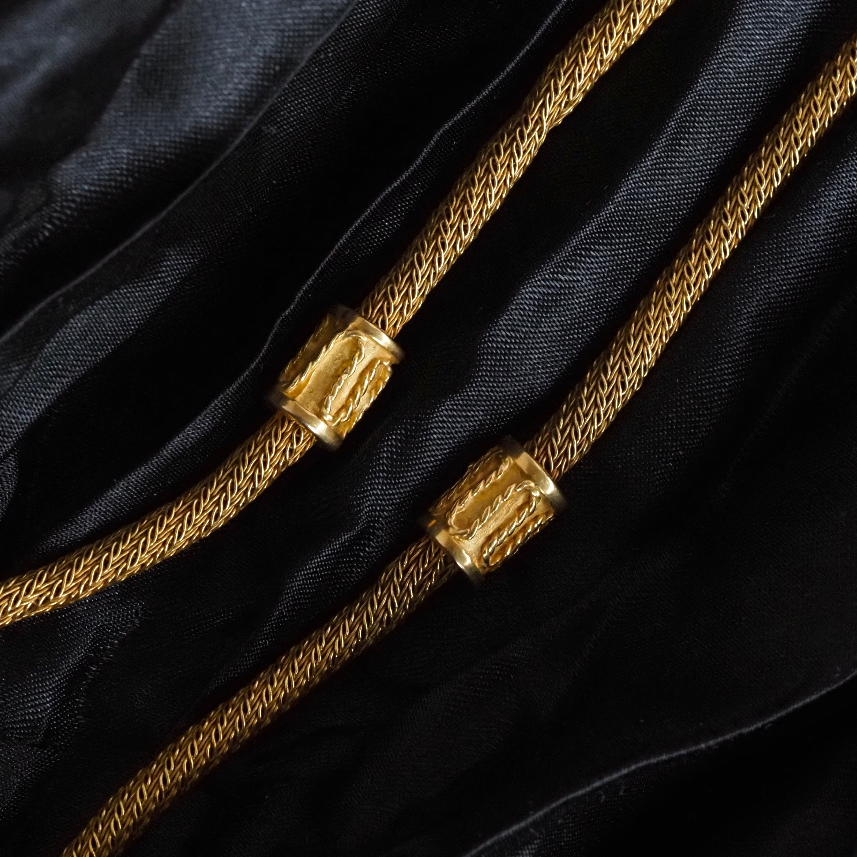 Portuguese 19k Gold Woven Ornate Beaded Vintage Station Necklace