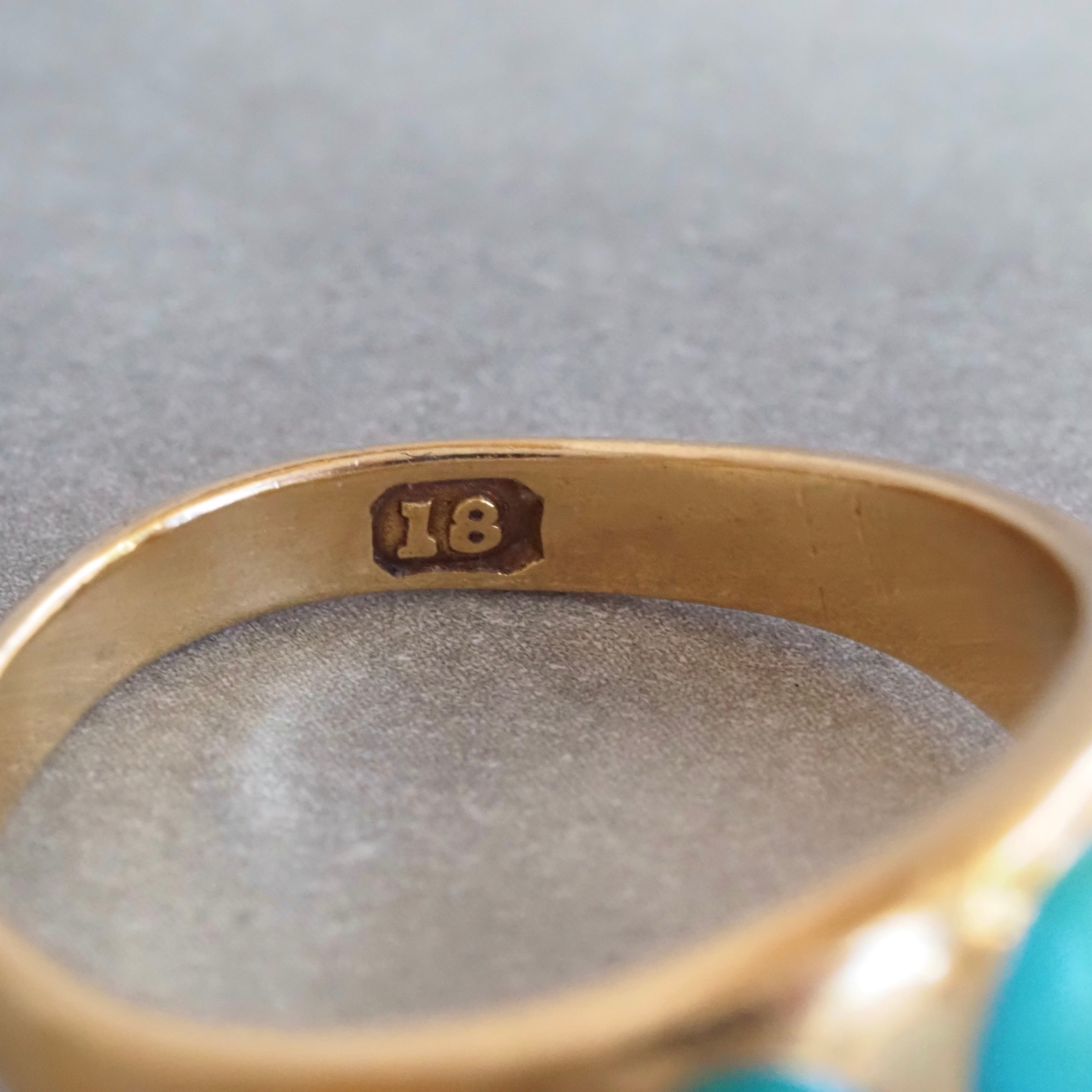 Antique Victorian Turquoise Flush Set Trilogy 18k Gold Ring