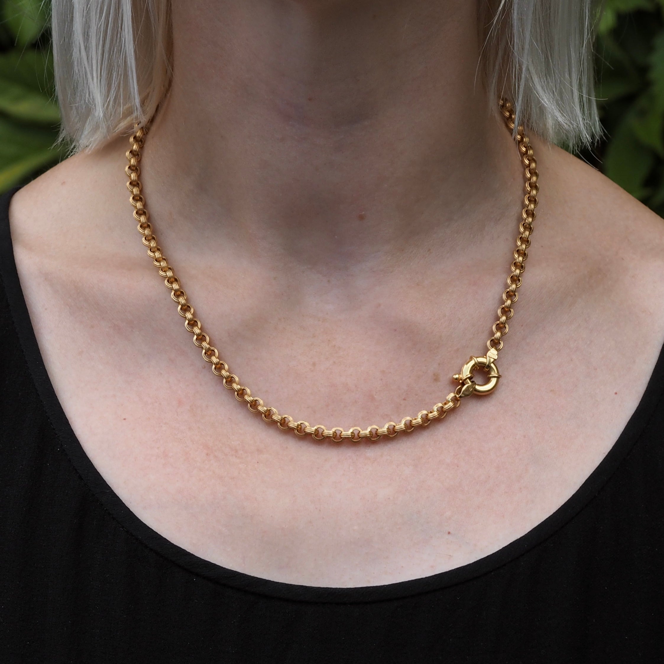 Vintage Portuguese 19k Gold 19" Ridged Rolo Link Chain Necklace