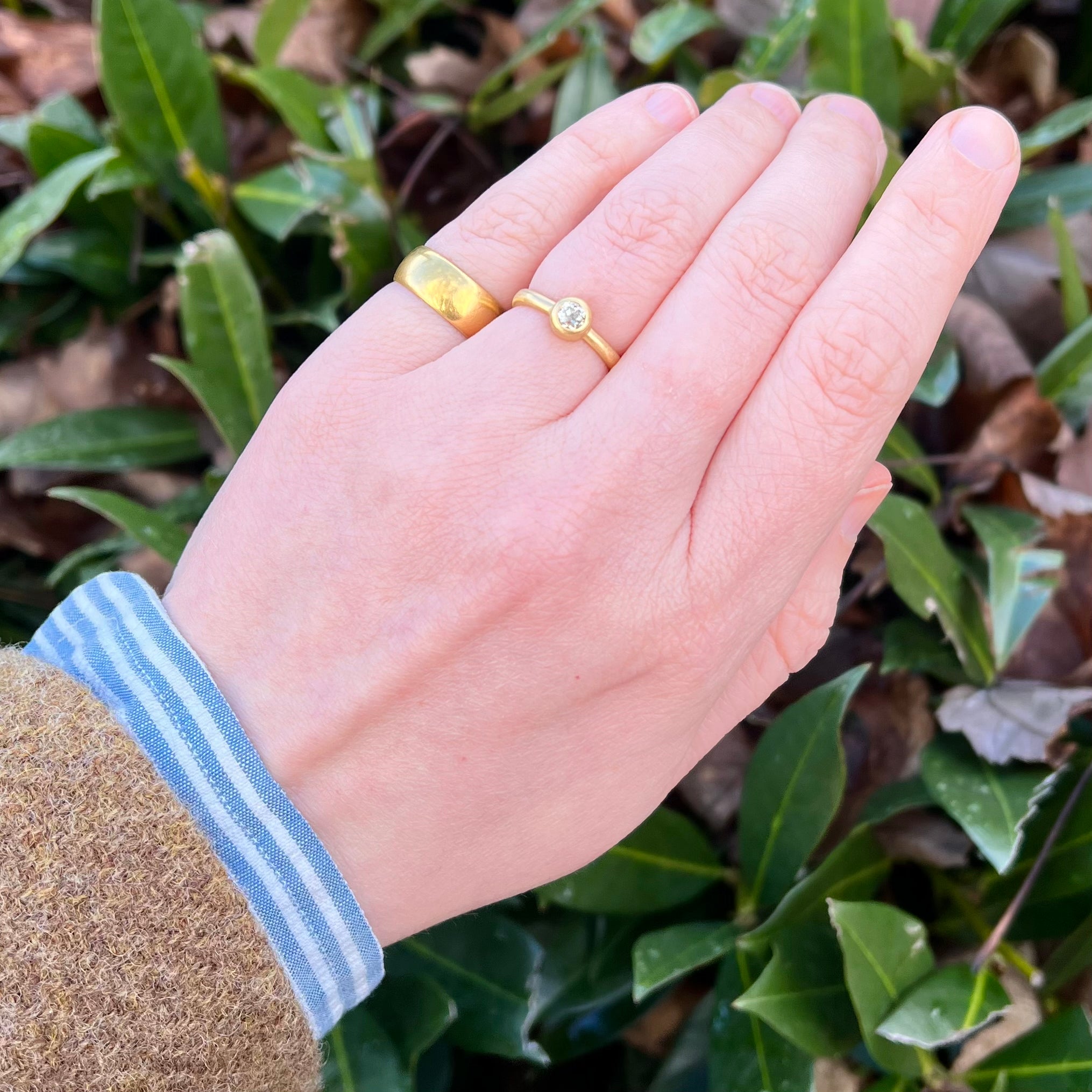 Brushed 18k Gold Old Mine Cut Diamond Bezel Set Ring