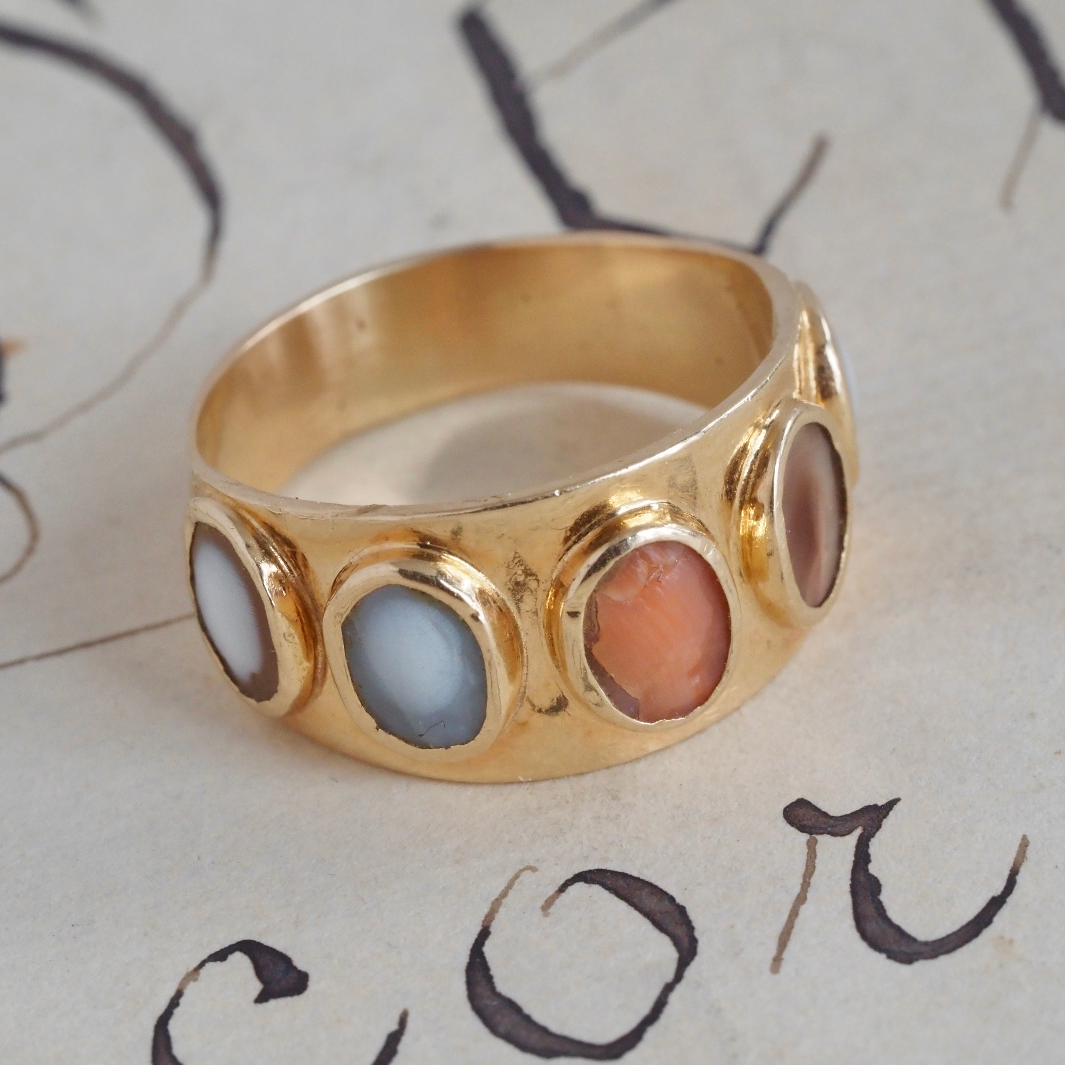 Antique Victorian Cameo 14k Gold Wide Band