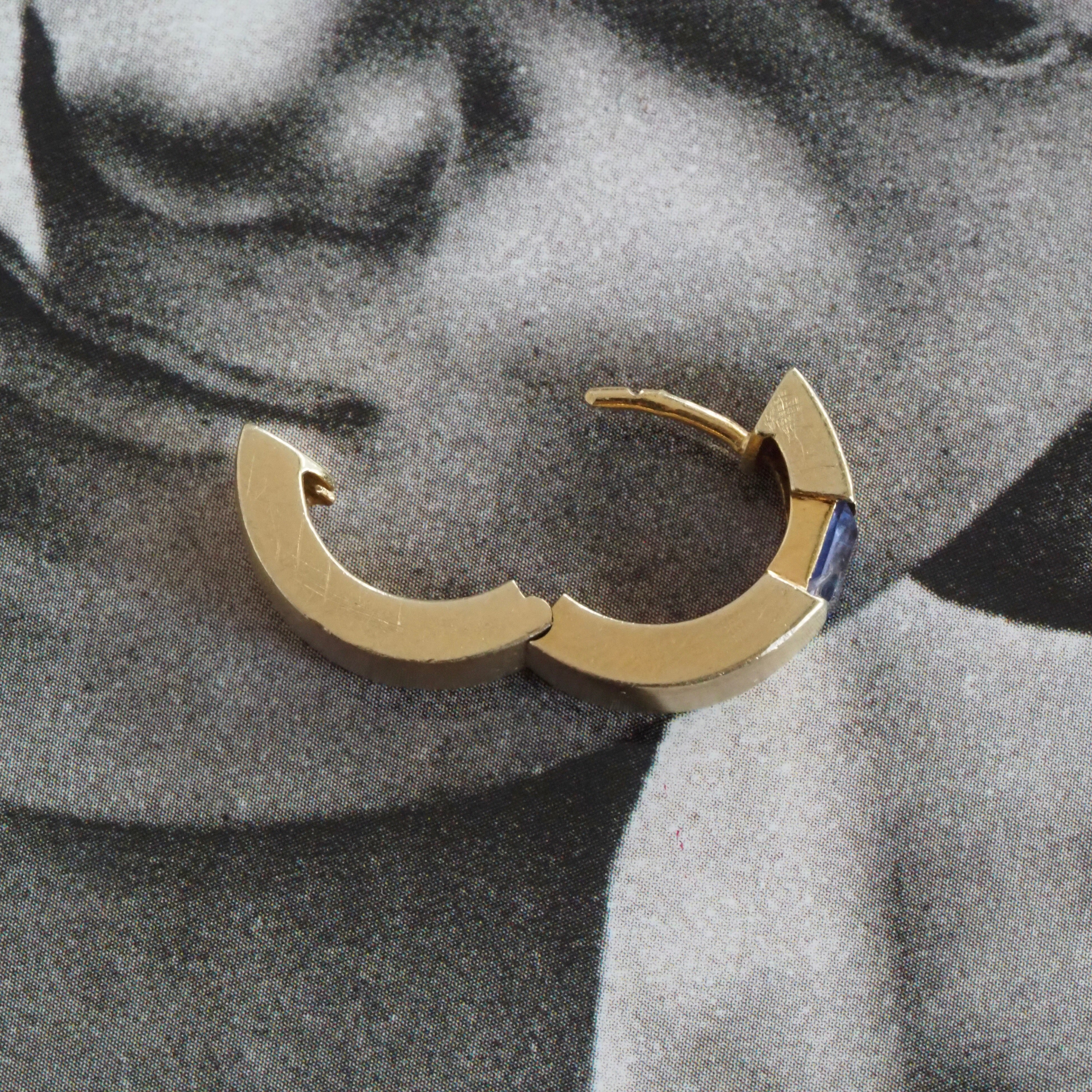 Iolite 14k Gold Brushed Hinged Huggie Hoops