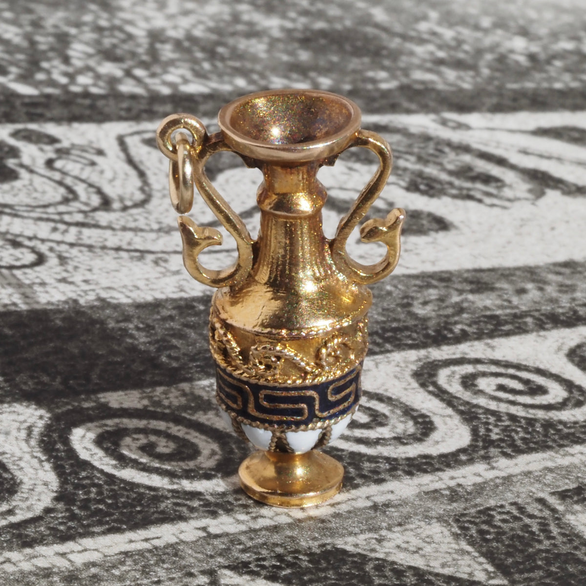 Vintage Greek Vase 14k Gold Enamel Pendant