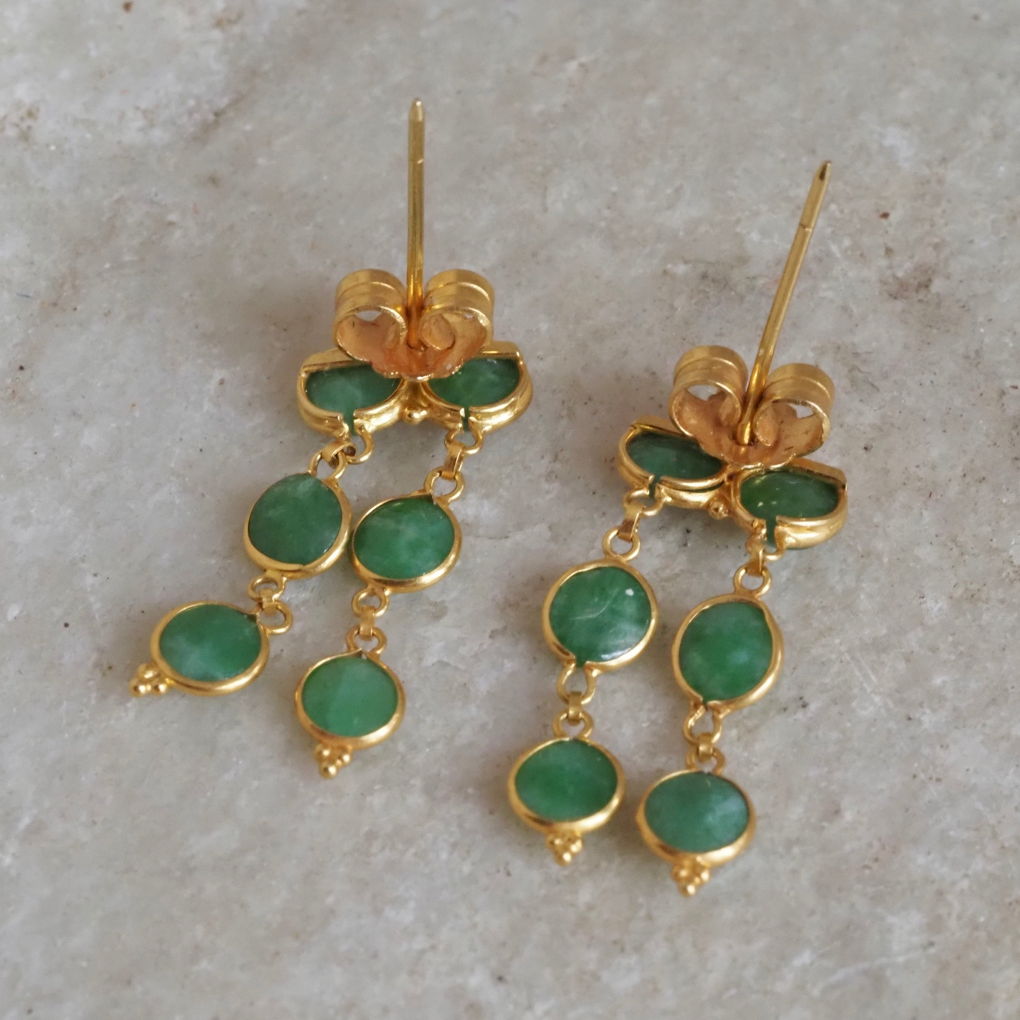 Vintage Ancient Style 22k Gold Jade Double Drop Earrings